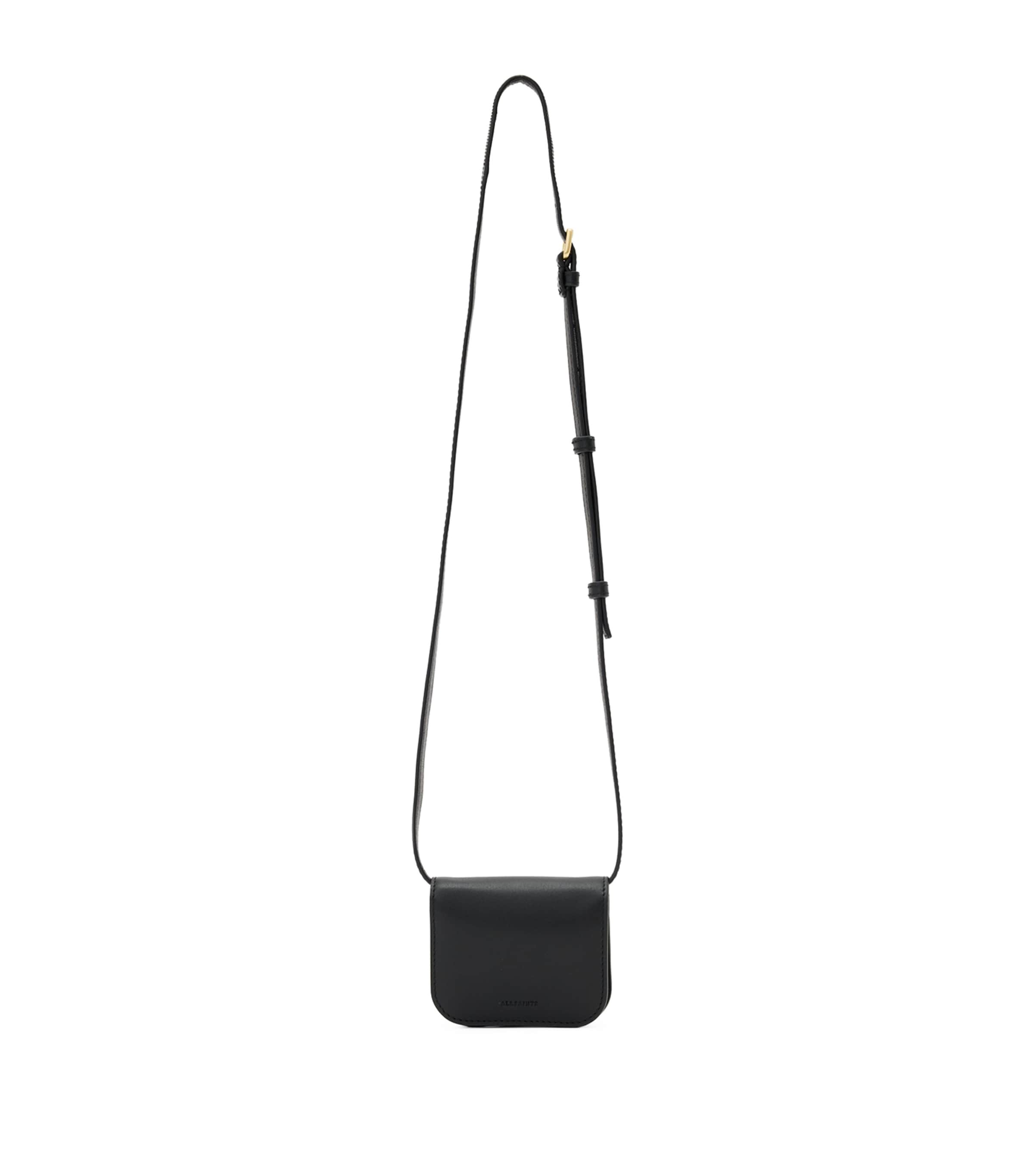 Allsaints Small Leather Maeve Cross-body Card Holder In Black