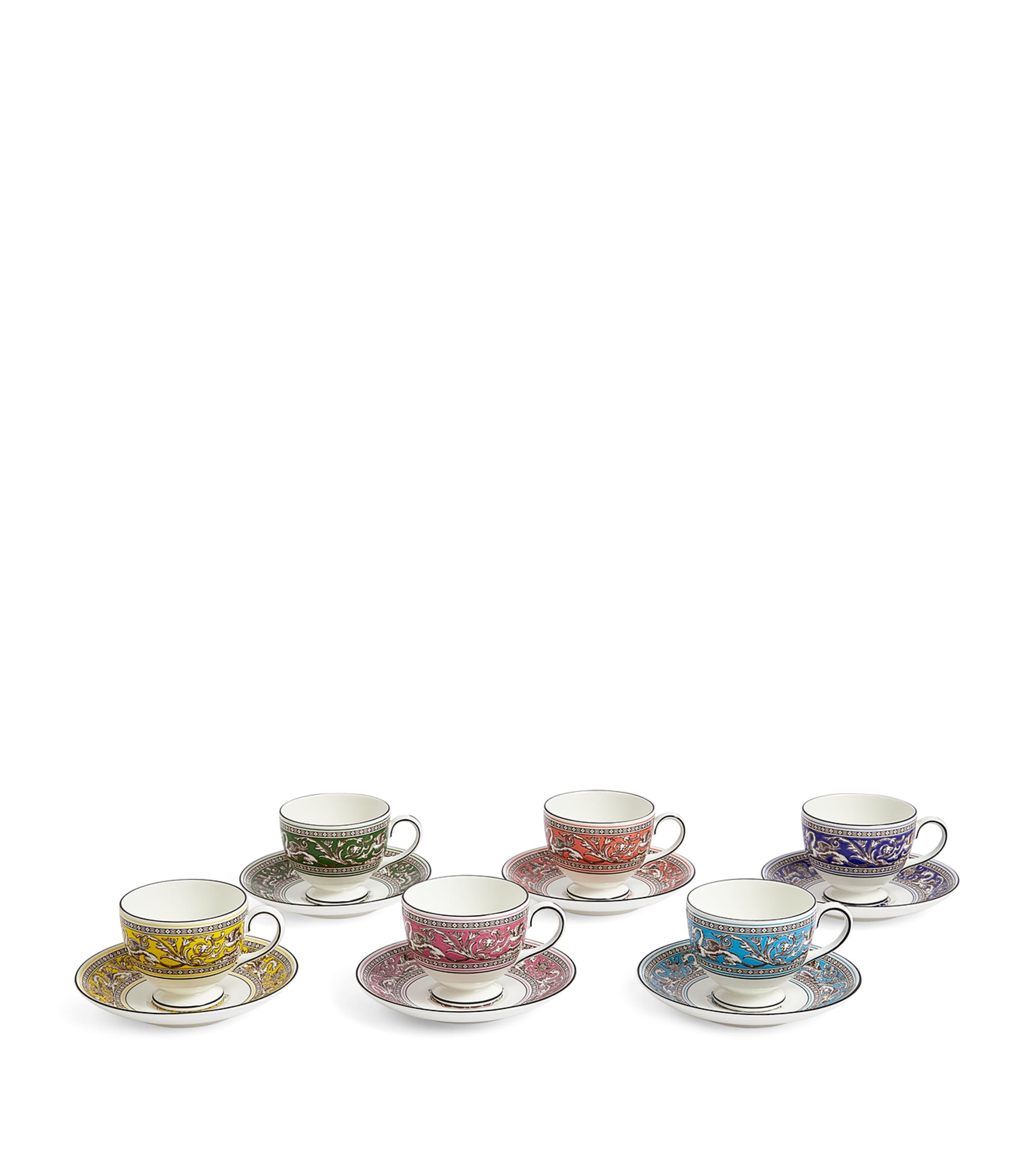 Wedgwood Florentine Turquoise Bone-china Teacup And Saucer Set Of Six