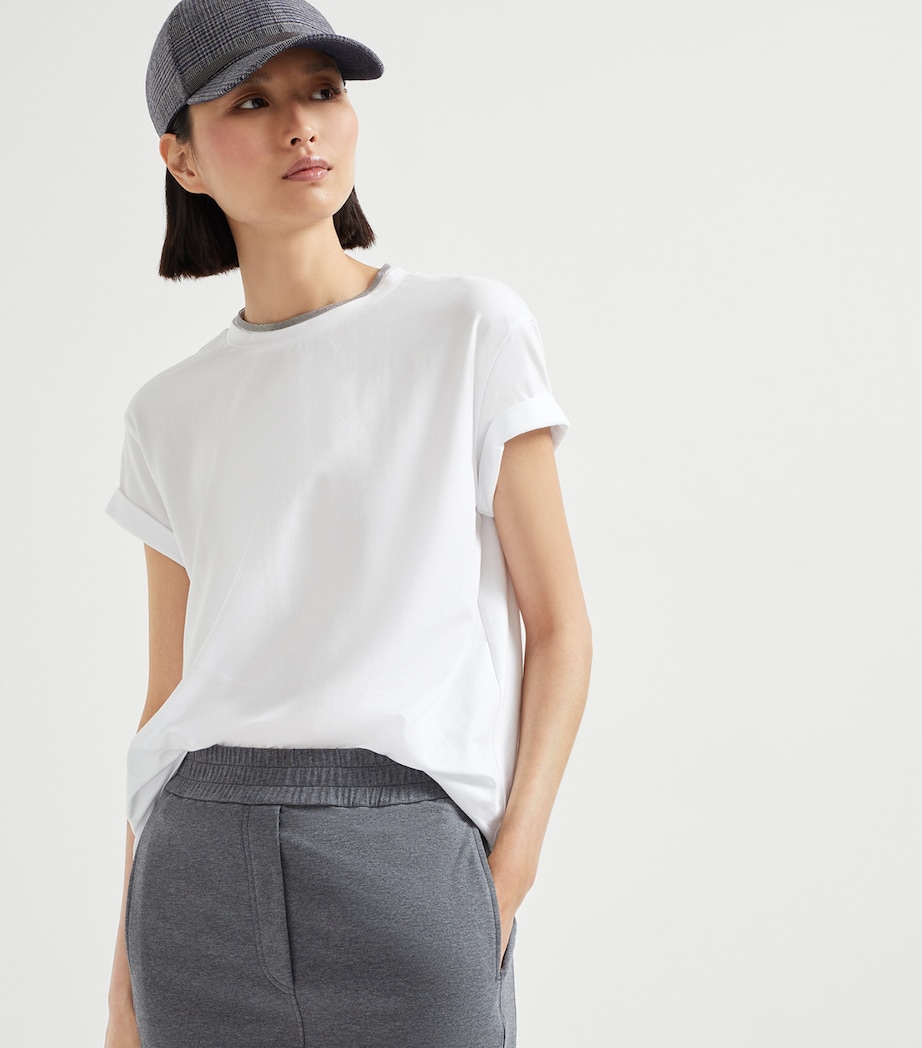 Brunello Cucinelli Womens Stretch-Cotton Monili-Detail T-Shirt Image 5