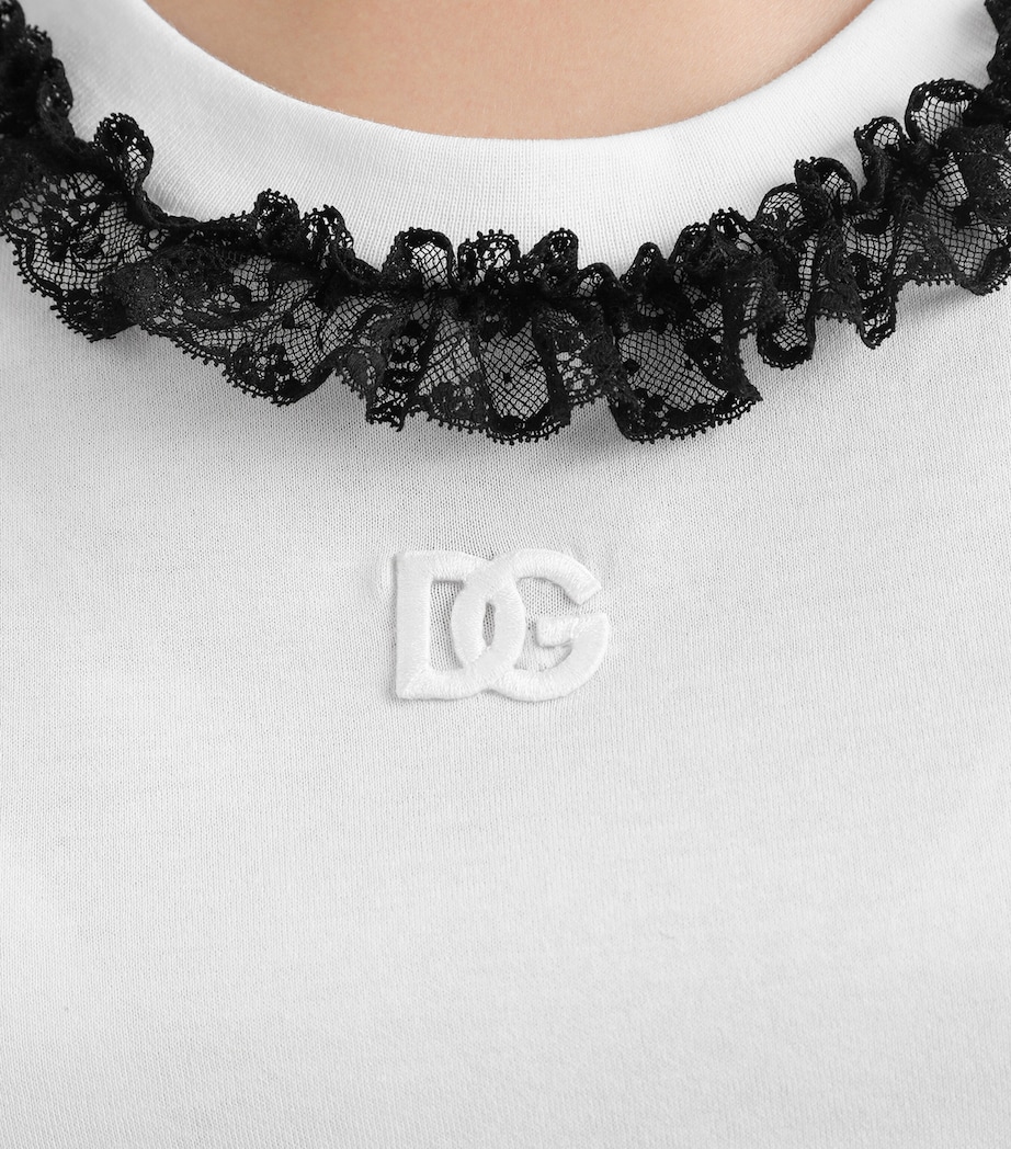 Dolce&Gabbana Womens Ruffle-Trim DG Millennials T-Shirt Opti Image 5