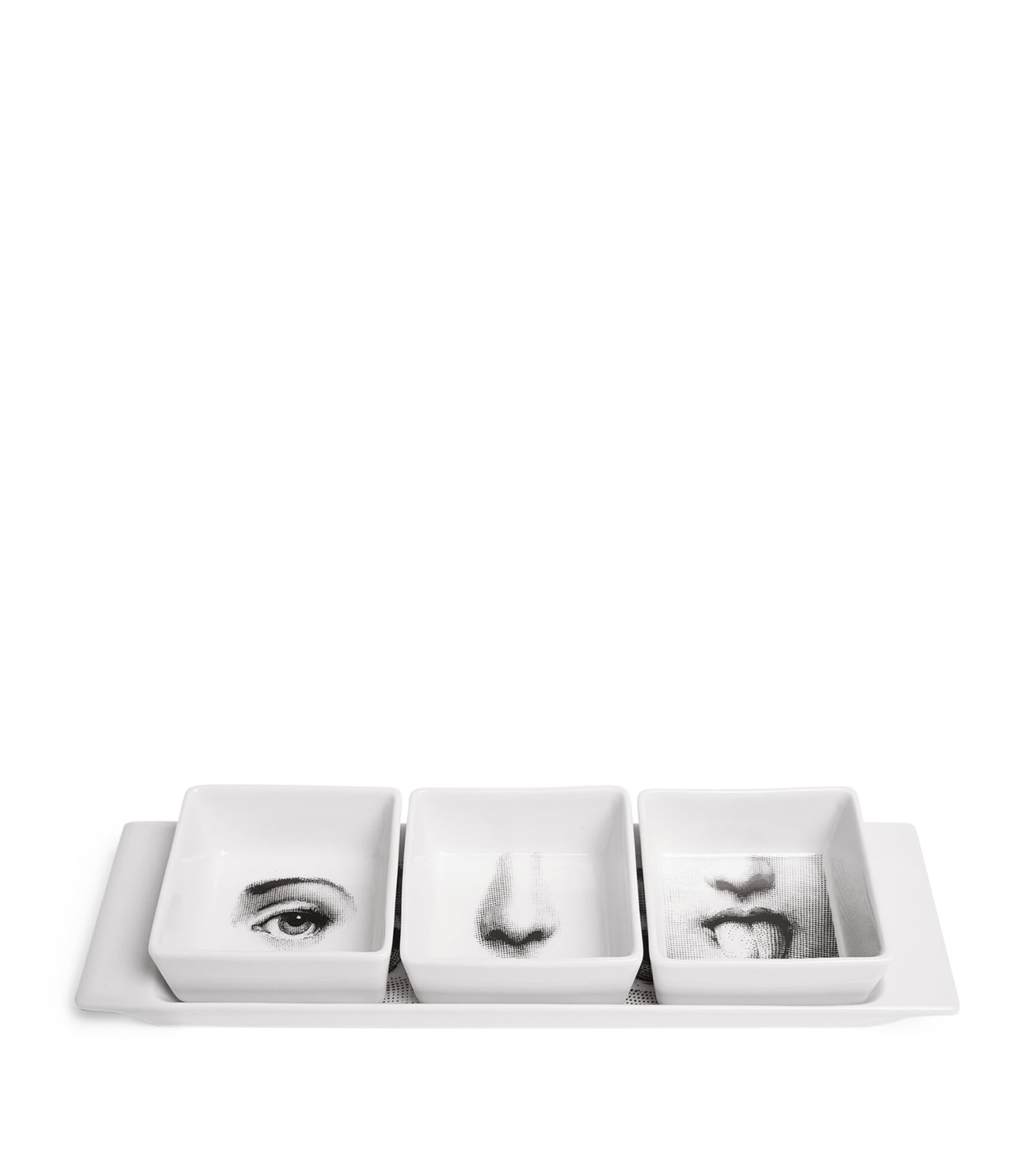 Fornasetti Porcelain Tema E Variazioni Appetizer Set In White