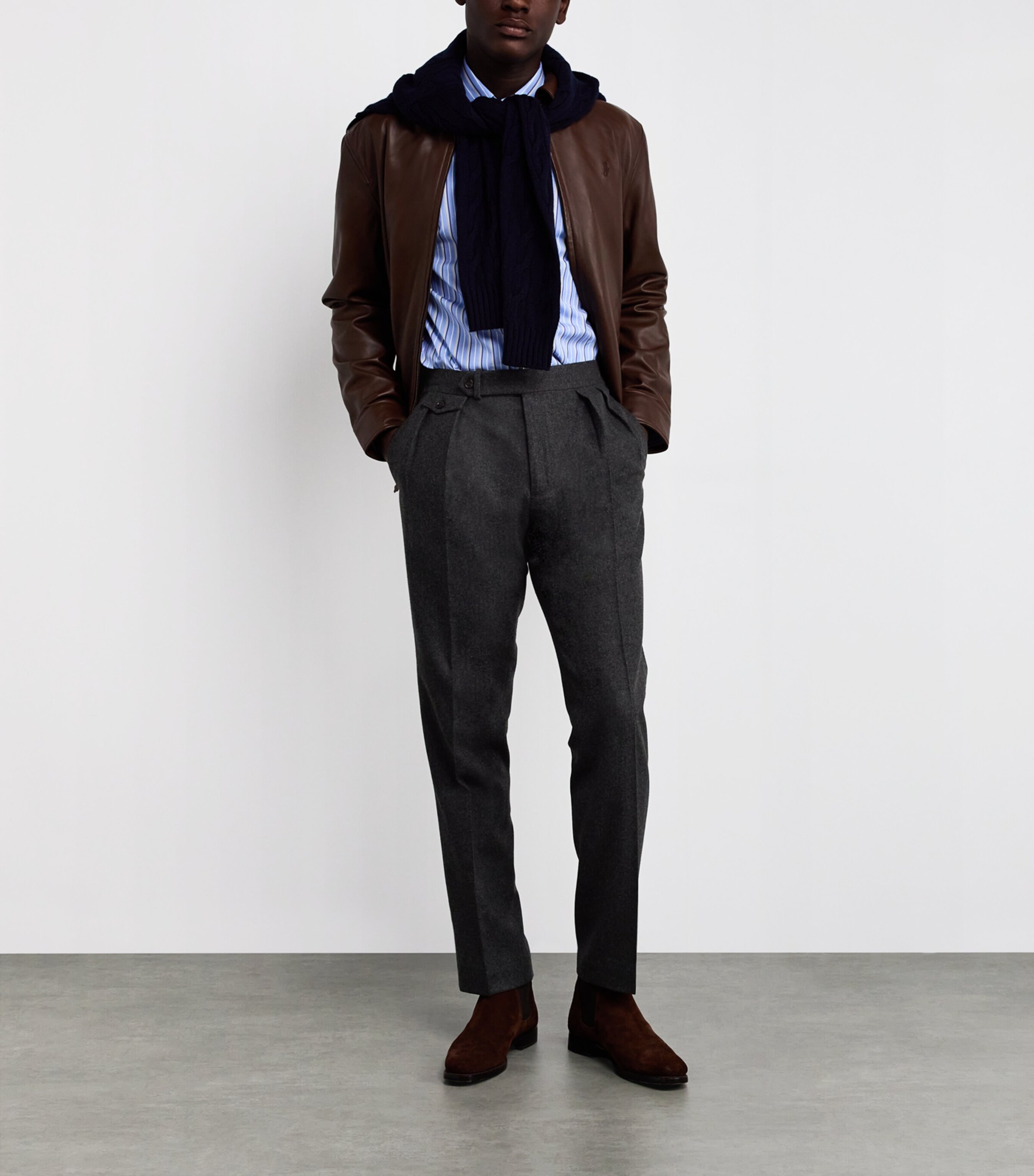 Polo Ralph Lauren Grey Wool Flannel Pleated Trousers | Harrods US