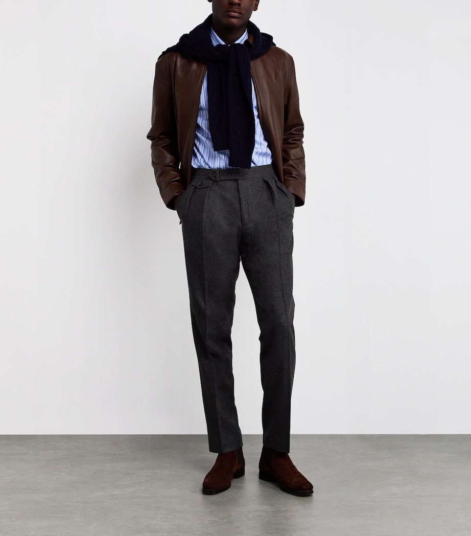 Polo Ralph Lauren Mens Wool Flannel Pleated Trousers Grey Image 2