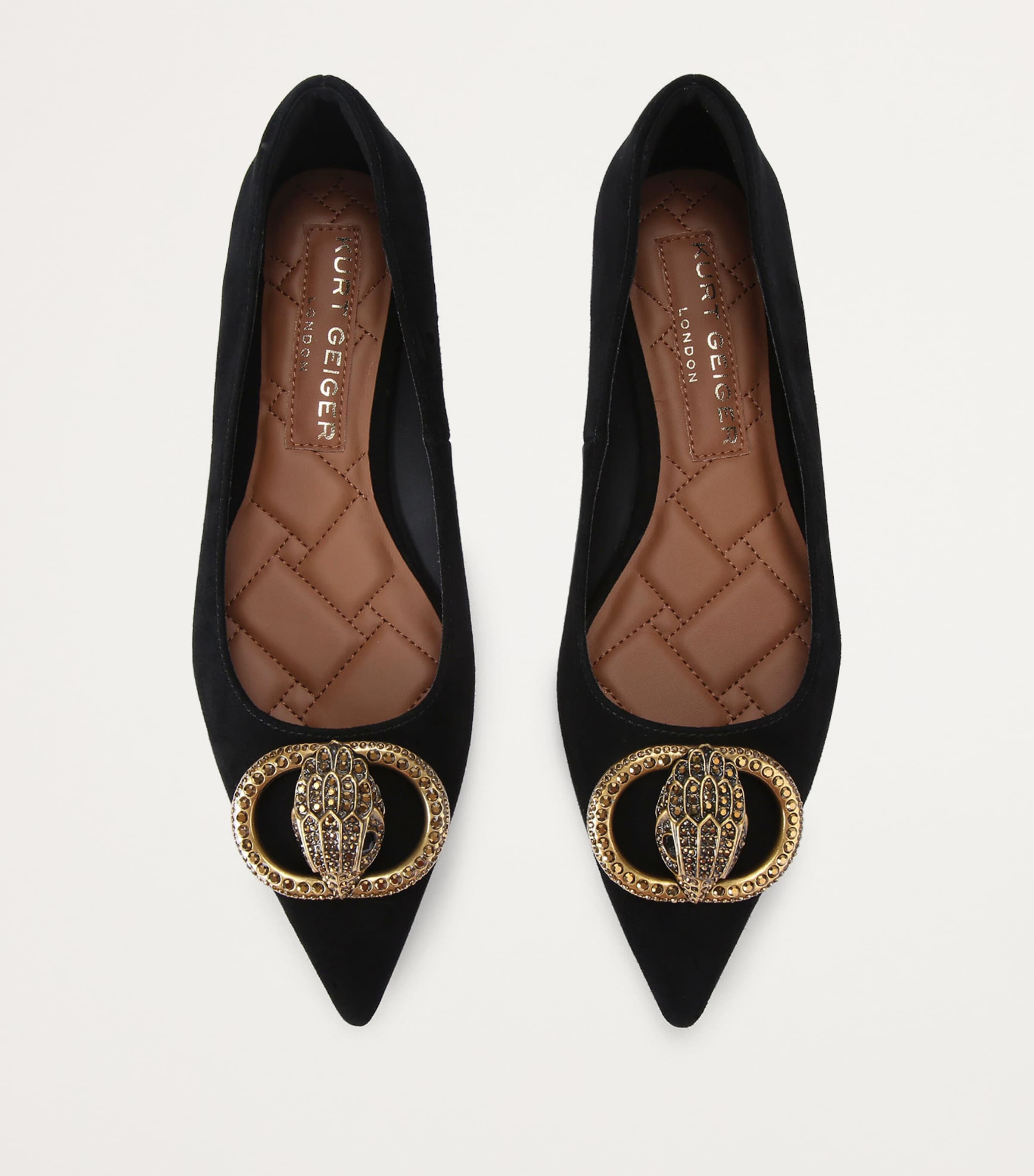 Suede Chelsea Pointed Ballet Flats BLACK Image 3