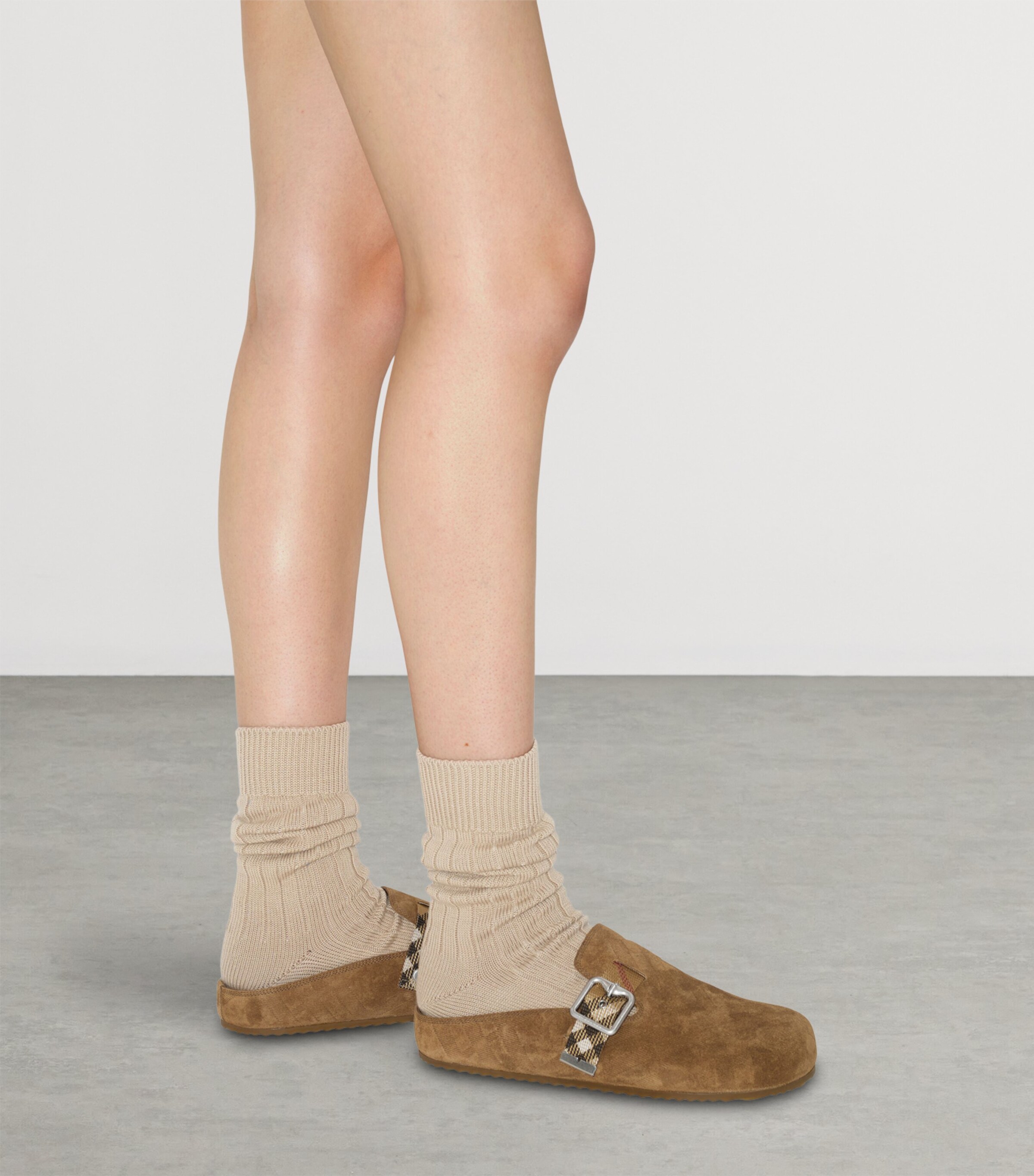 Burberry Suede Check-Trim Urchin Clogs Jute Image 7