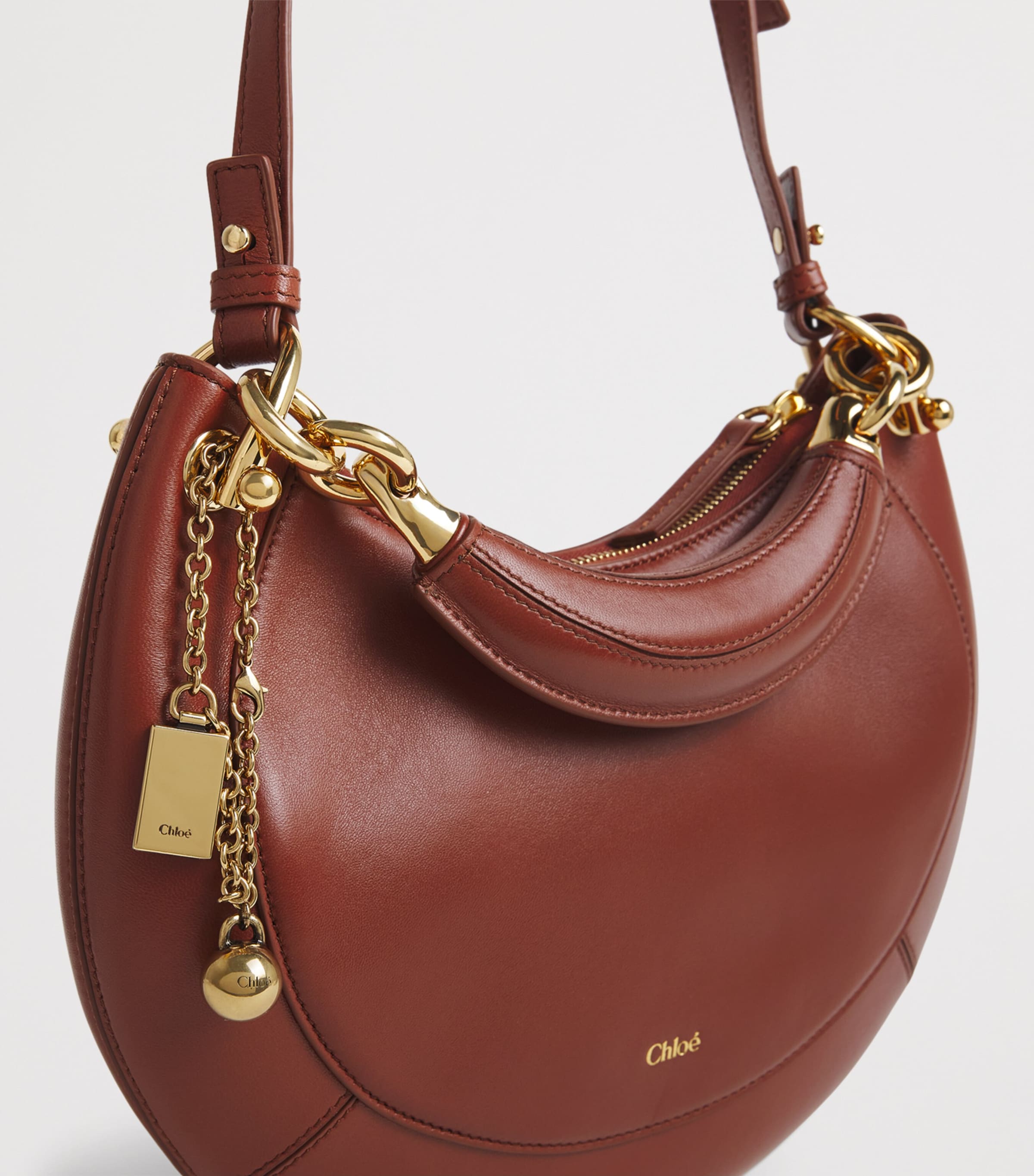 Chloé Brown Small Leather Banana Top-Handle Bag | Harrods US