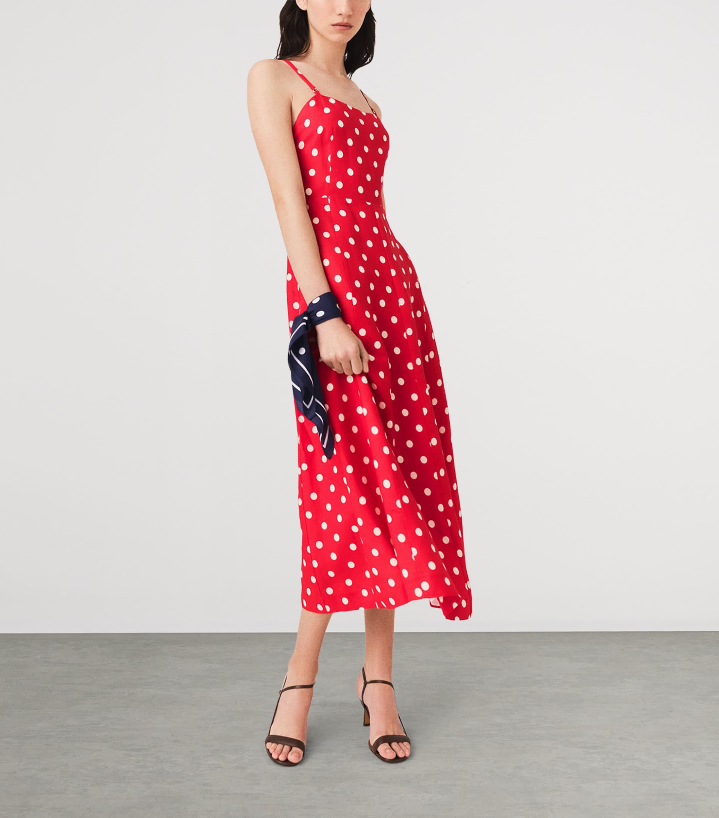 Maje Womens Linen-Blend Polka-Dot Maxi Dress Red Dots Print Image 6