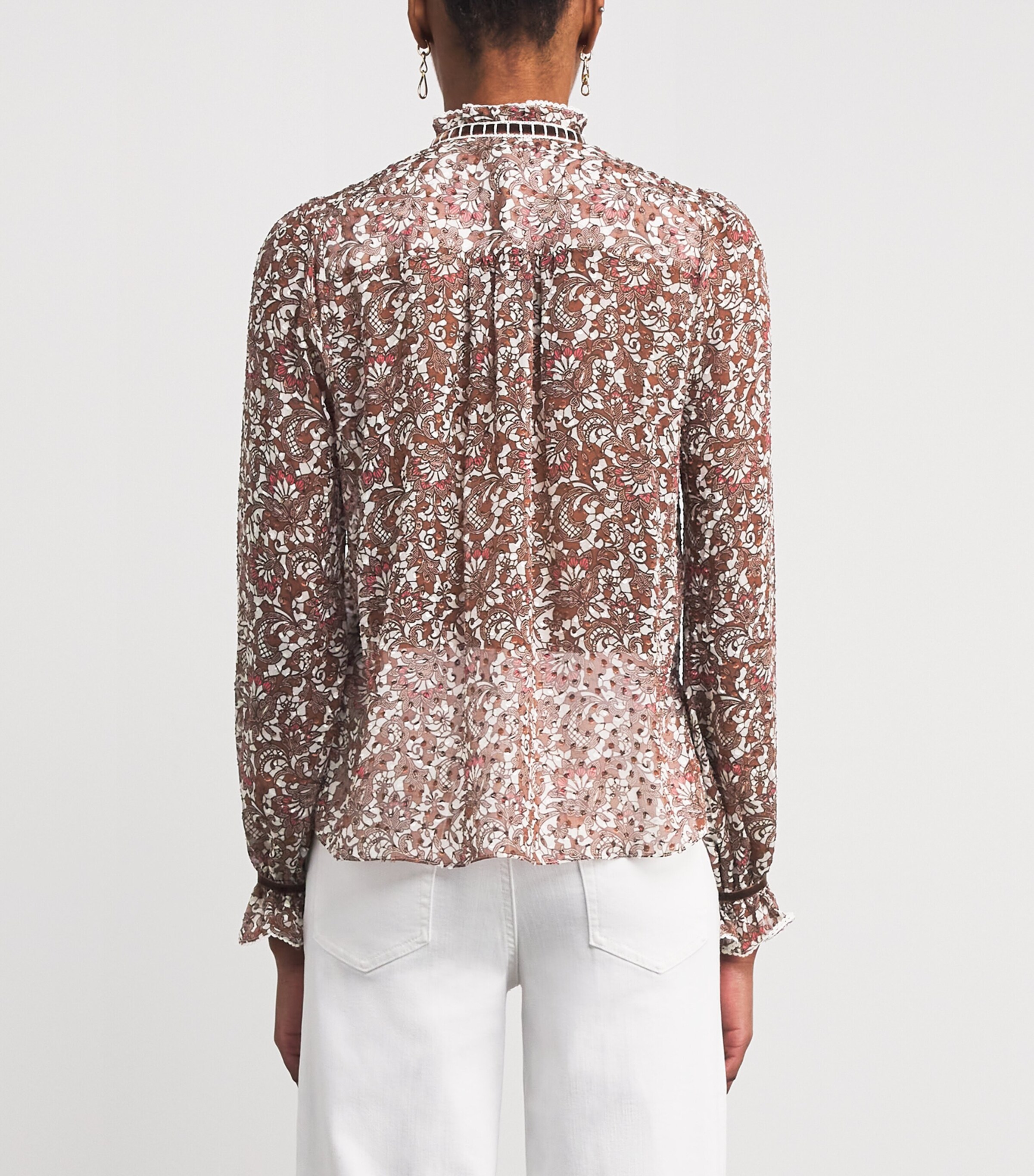 Silk-Blend Jacquard Blouse BROWN MULTI Image 4