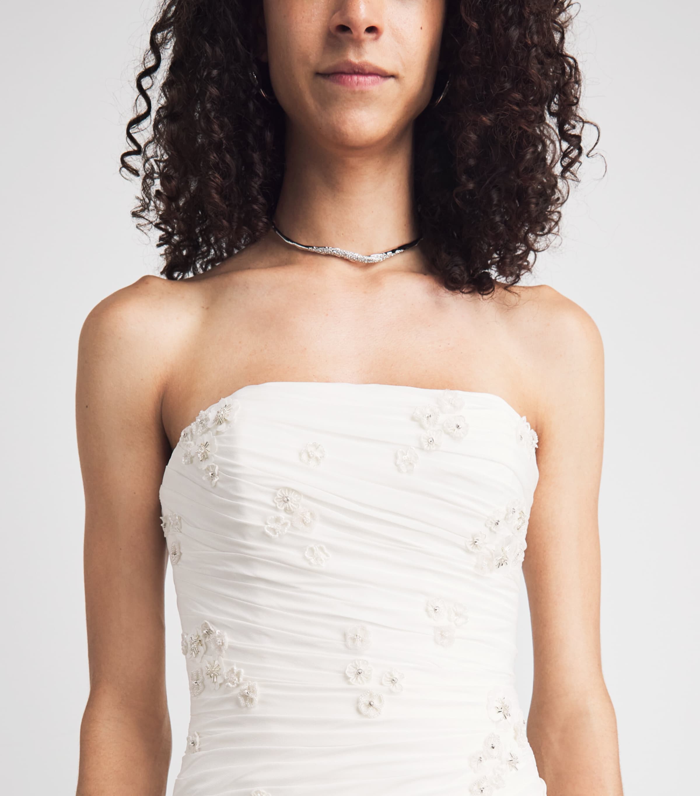 Sandra Mansour Womens Embellished Strapless Gown Ofw White Image 3