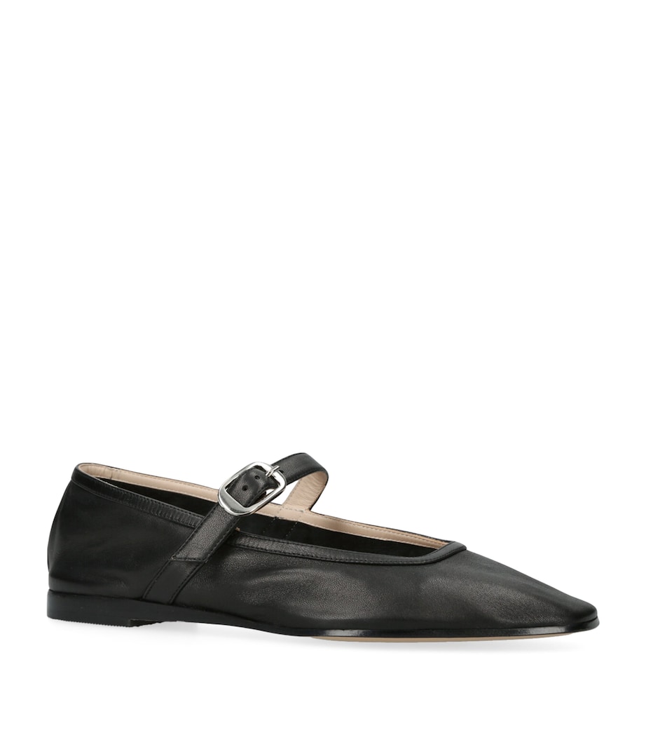 Leather Mary Jane Ballet Flats BLACK Image 3