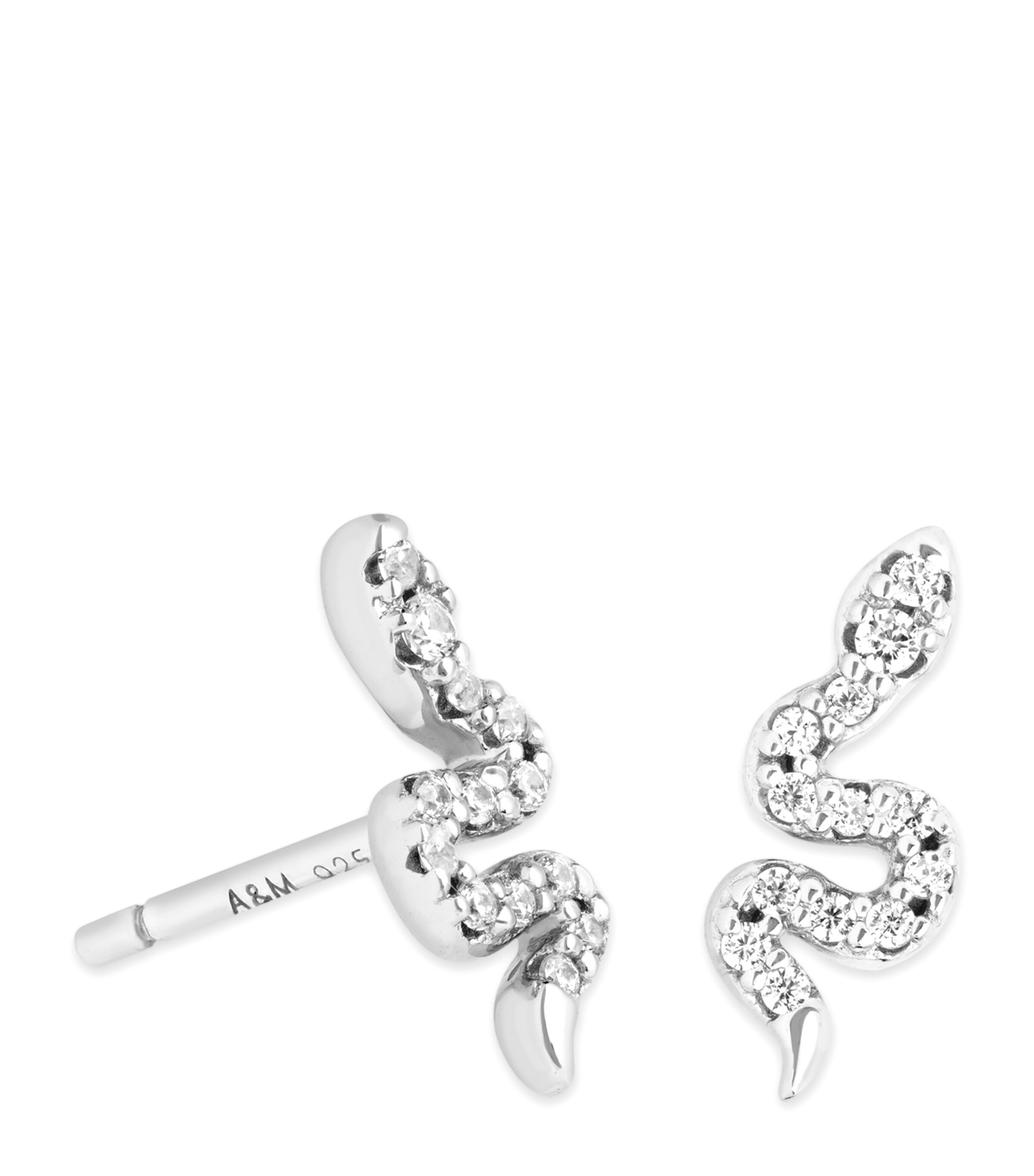 Astrid & Miyu Rhodium-Plated Sterling Silver and Cubic Zirconia Snake Stud Earrings | Fashion Jewellery | Earrings