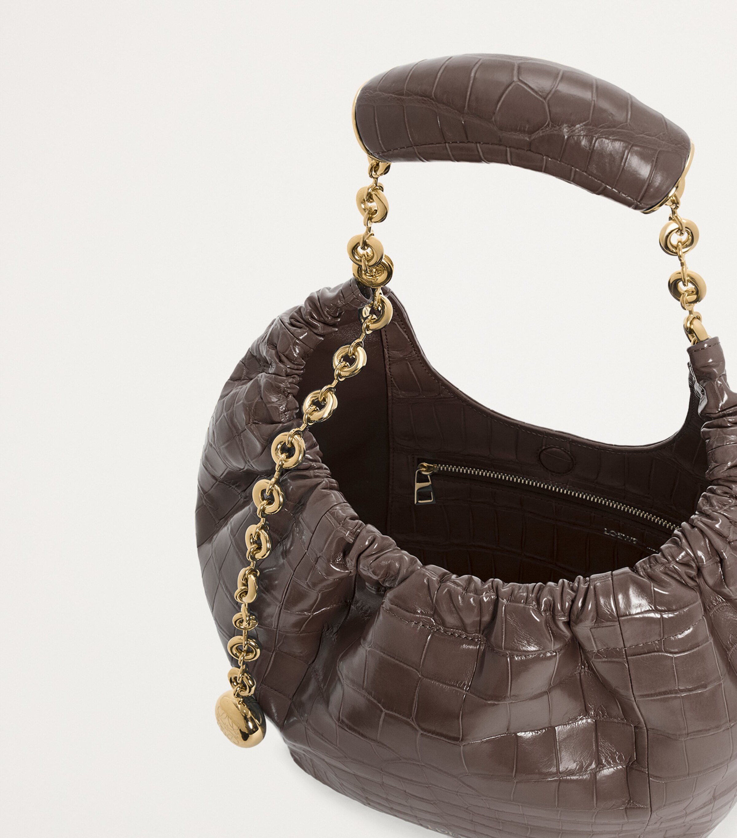 Small Crocodile Squeeze Shoulder Bag CHESTNUT Image 5