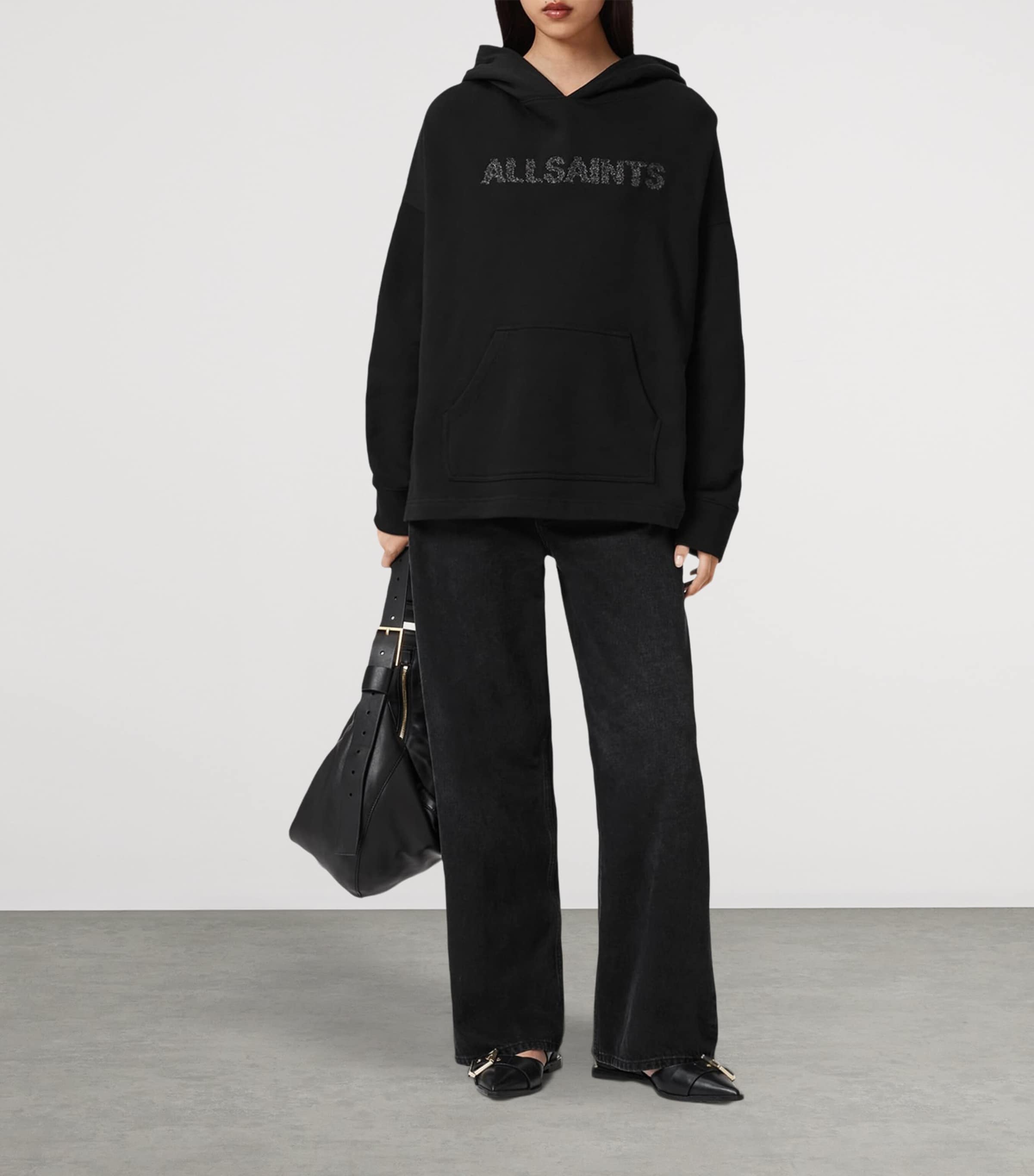 AllSaints Womens Organic Cotton Pin-Detail Etienne Hoodie Black Image 3