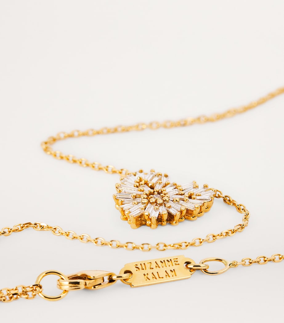 Yellow Gold and Diamond Small Heart Pendant Necklace 18K YG/WD Image 4