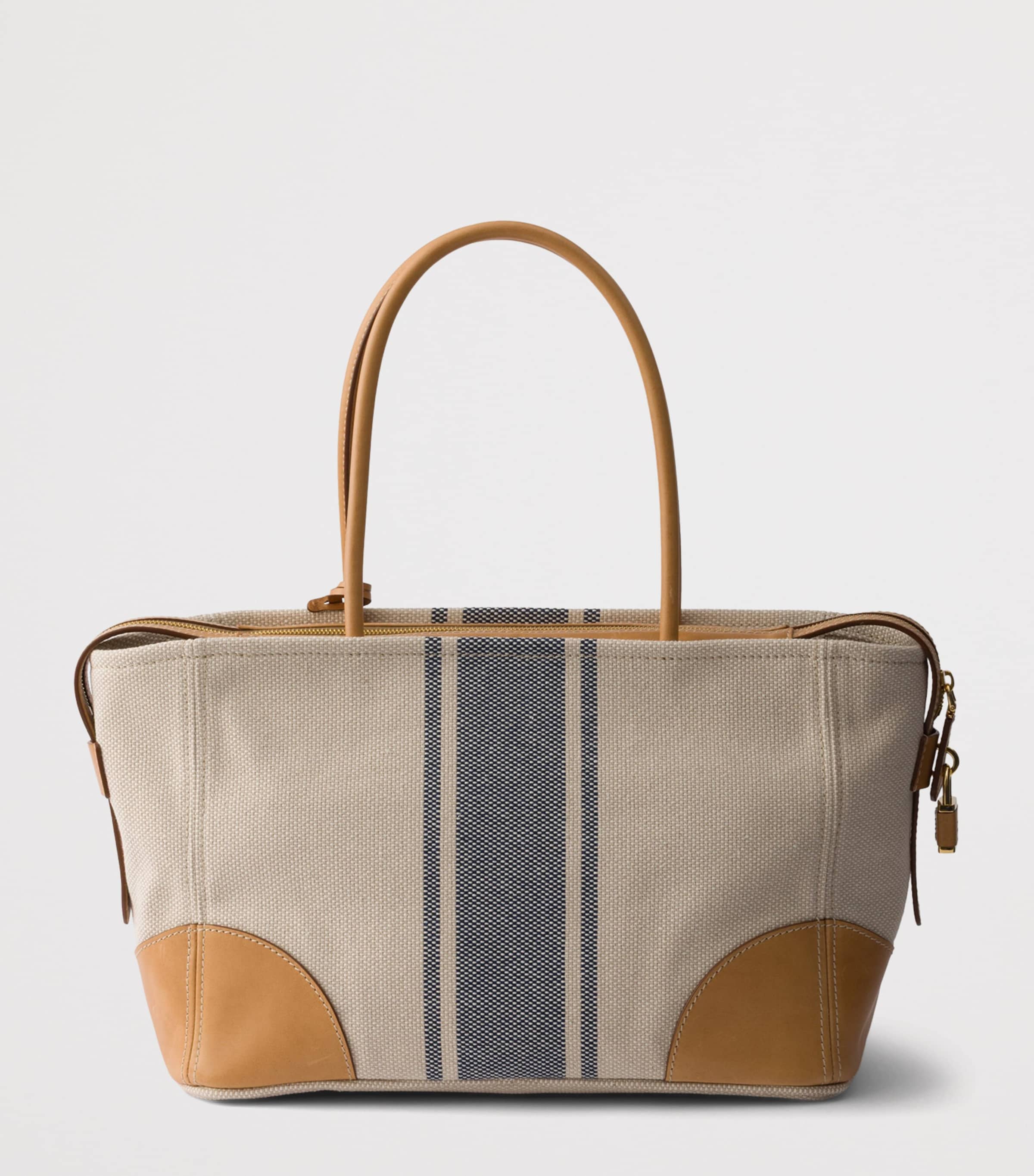 Prada Large Canvas and Leather Shopper Bag Neutral Image 3