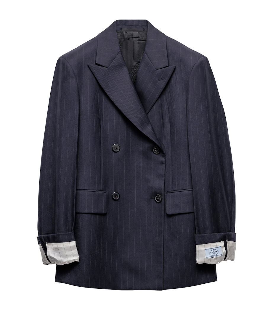Prada Womens Wool Double-Breasted Pinstripe Blazer Image 1