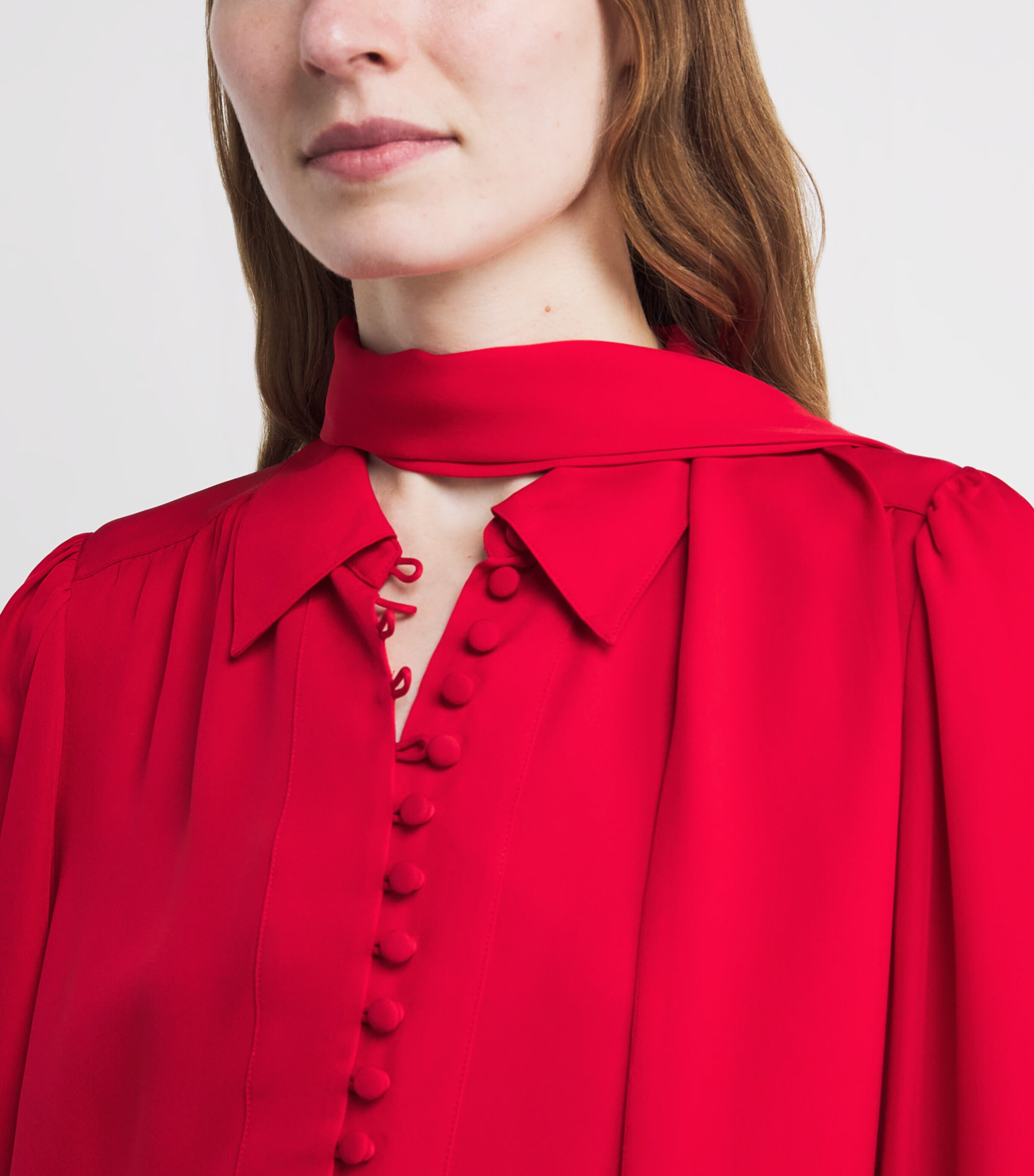 ME+EM Womens Silk Shirt and Tie True Scarlet Red Image 6