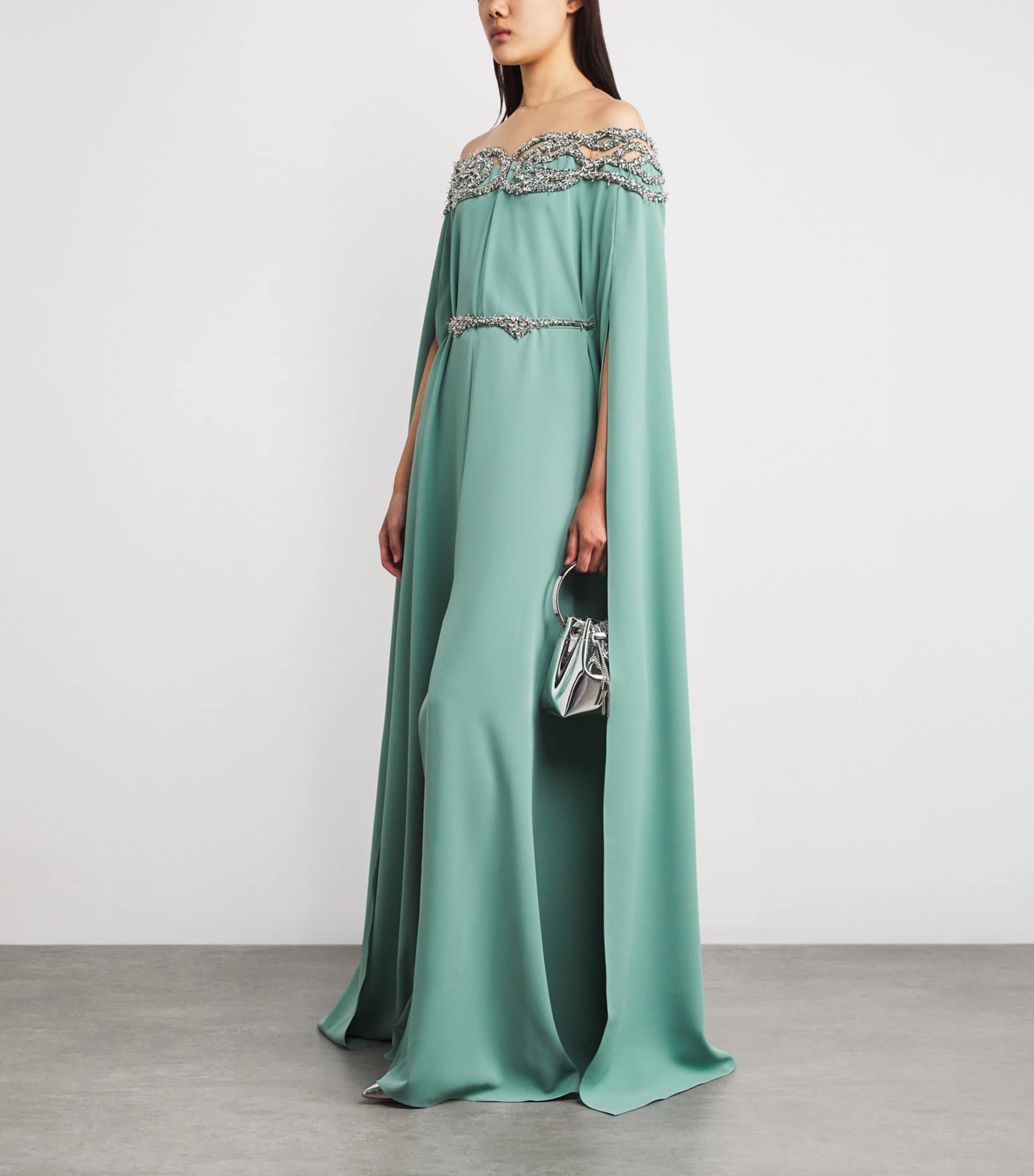 Embellished Cape Gown MS0010 GREEN/SILVER Image 2