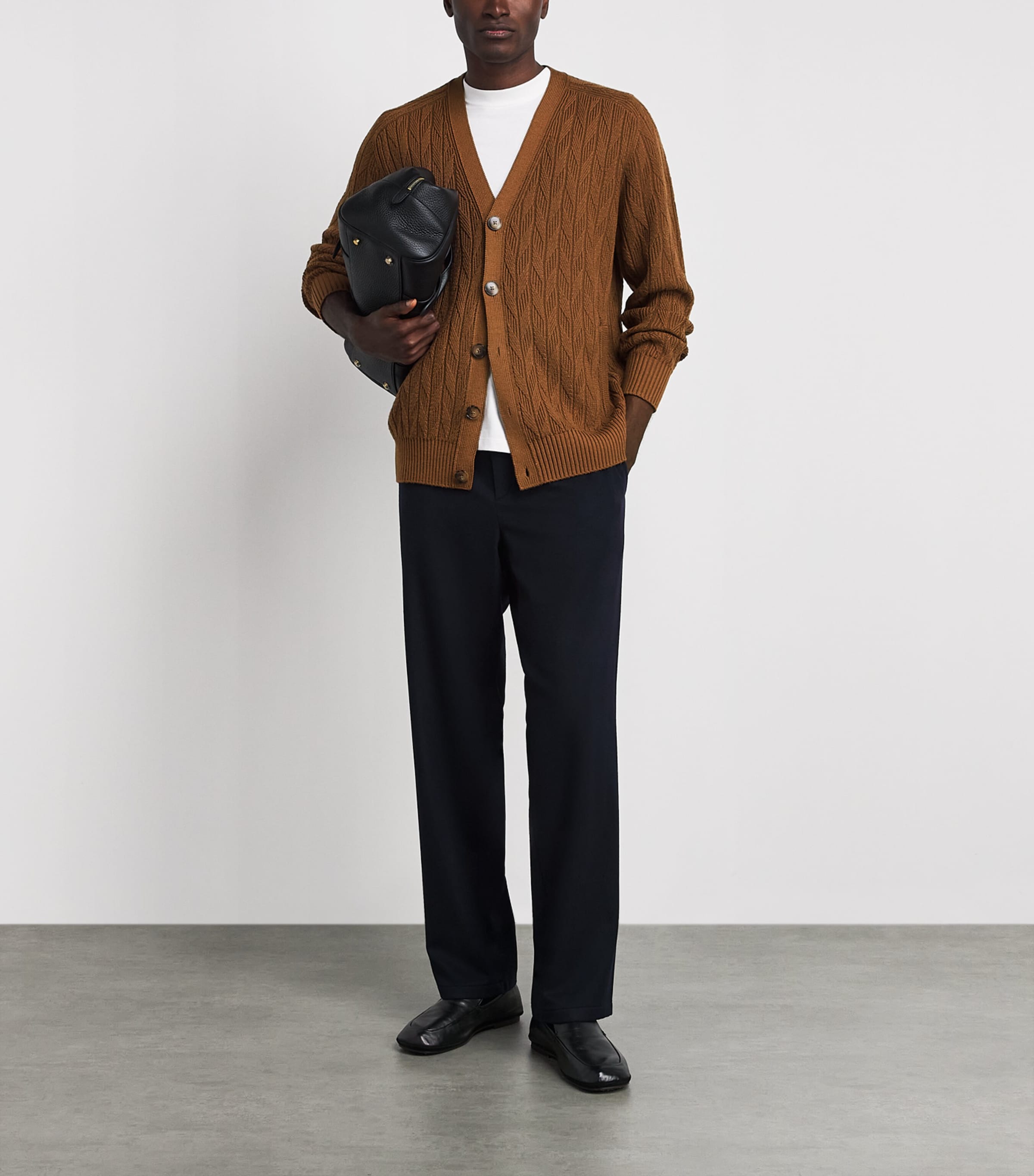 Canali Mens CAN CARDI BD HBONE CABLE. Brown Image 2