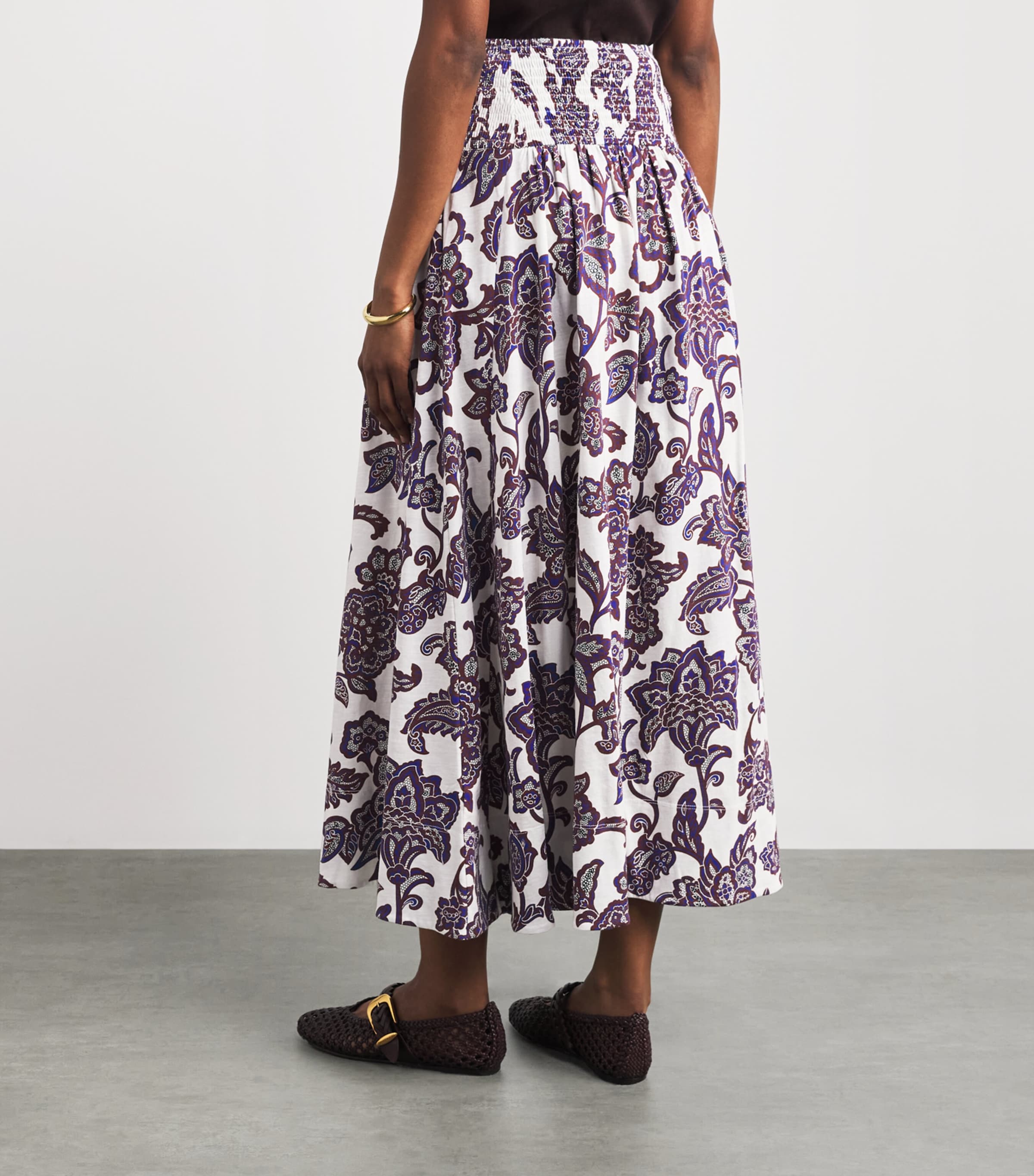 ME+EM Womens Organic Cotton Floral Print Maxi Skirt Light Cream Multi Image 5