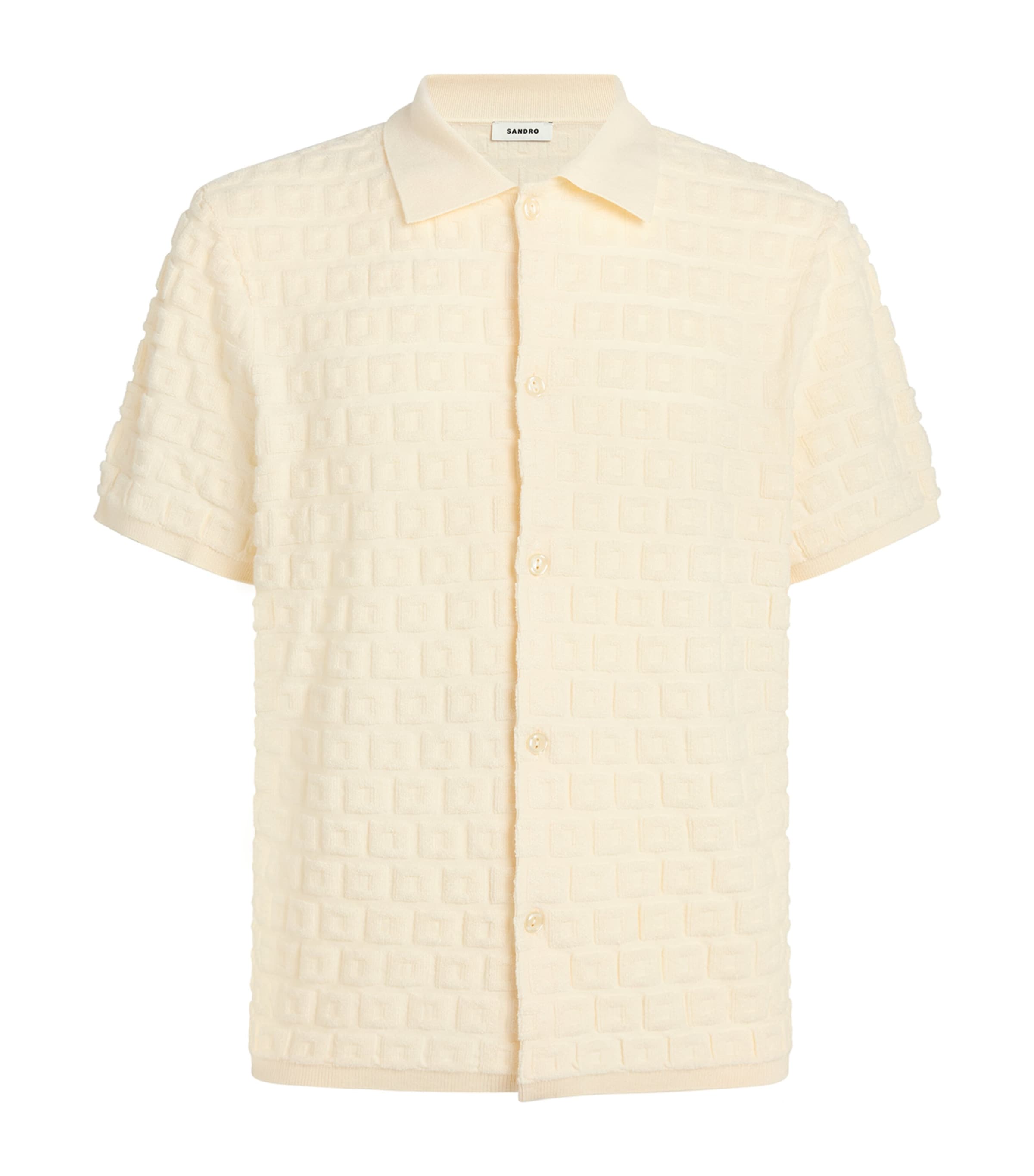 Sandro Paris Mens Terry Knit Jacquard Short-Sleeve Shirt Ecru Image 1