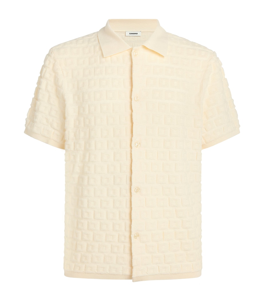 Sandro Paris Mens Terry Knit Jacquard Short-Sleeve Shirt Ecru Image 1