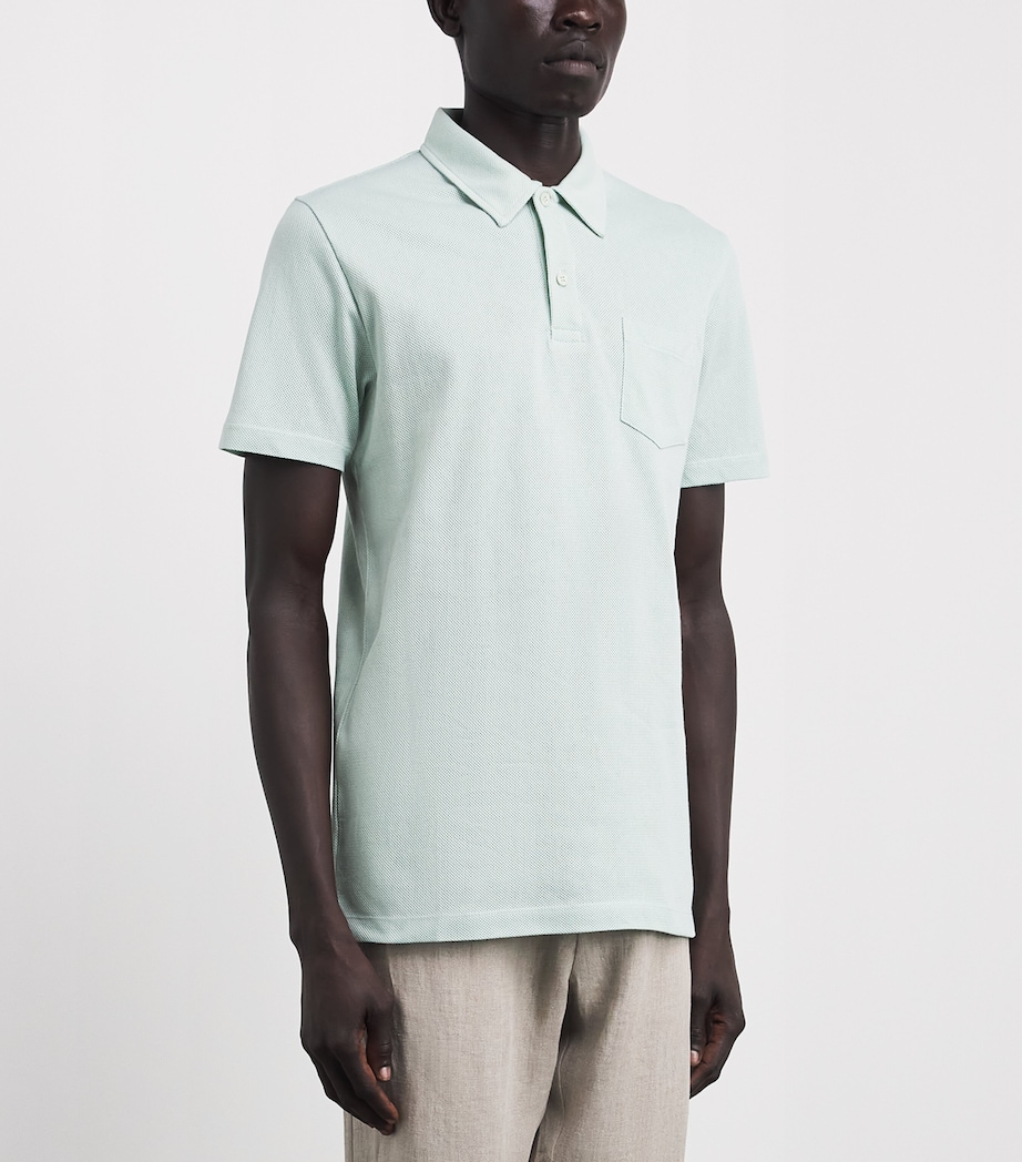 Sunspel Mens Supima Cotton Riviera Polo Shirt Gnjb Laurel Image 4