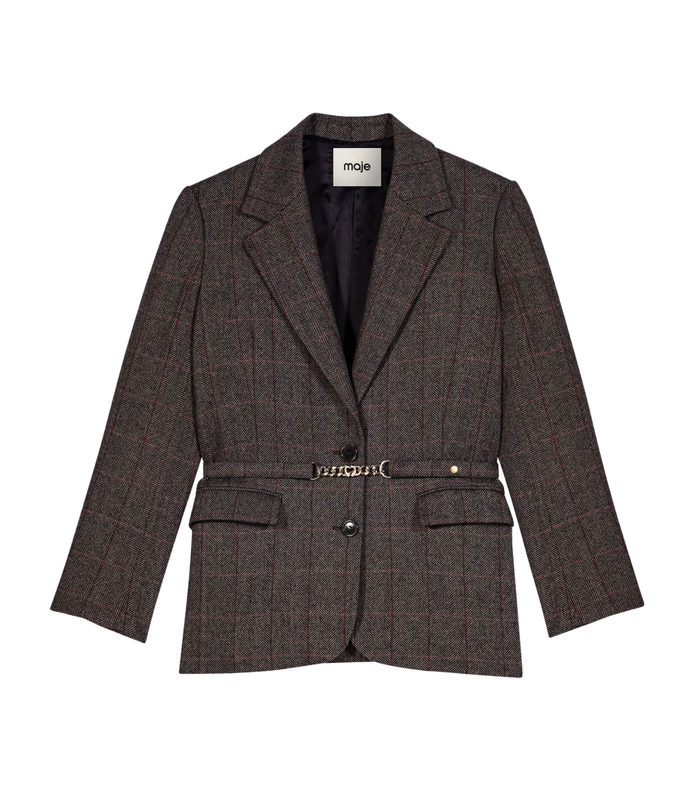 Maje Womens Wool-Blend Belted Blazer Brown Image 1