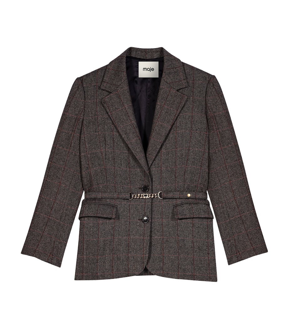 Maje Womens Wool-Blend Belted Blazer Brown Image 1