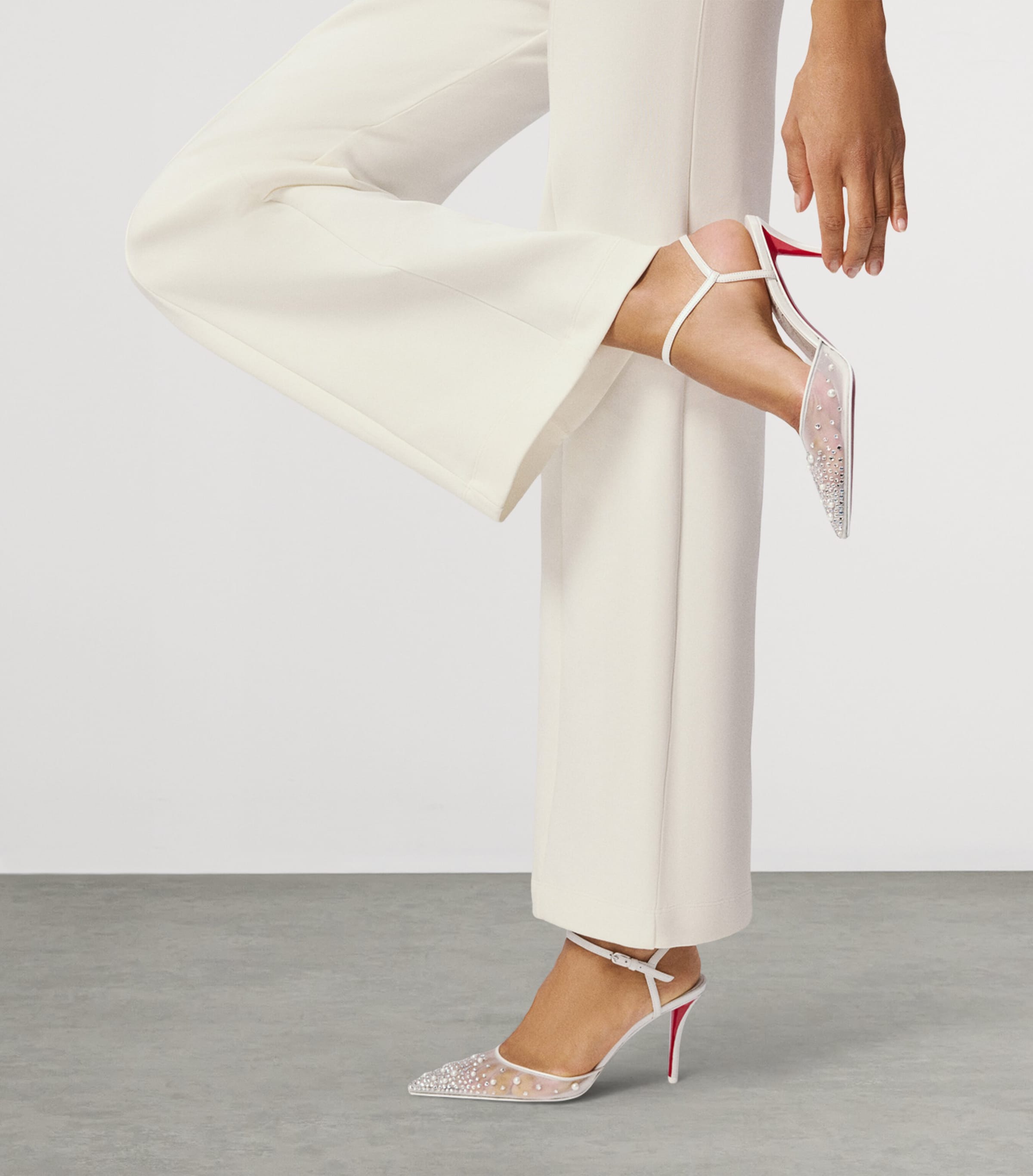 Christian Louboutin White Miss Z Riviera Strass Embellished Pumps