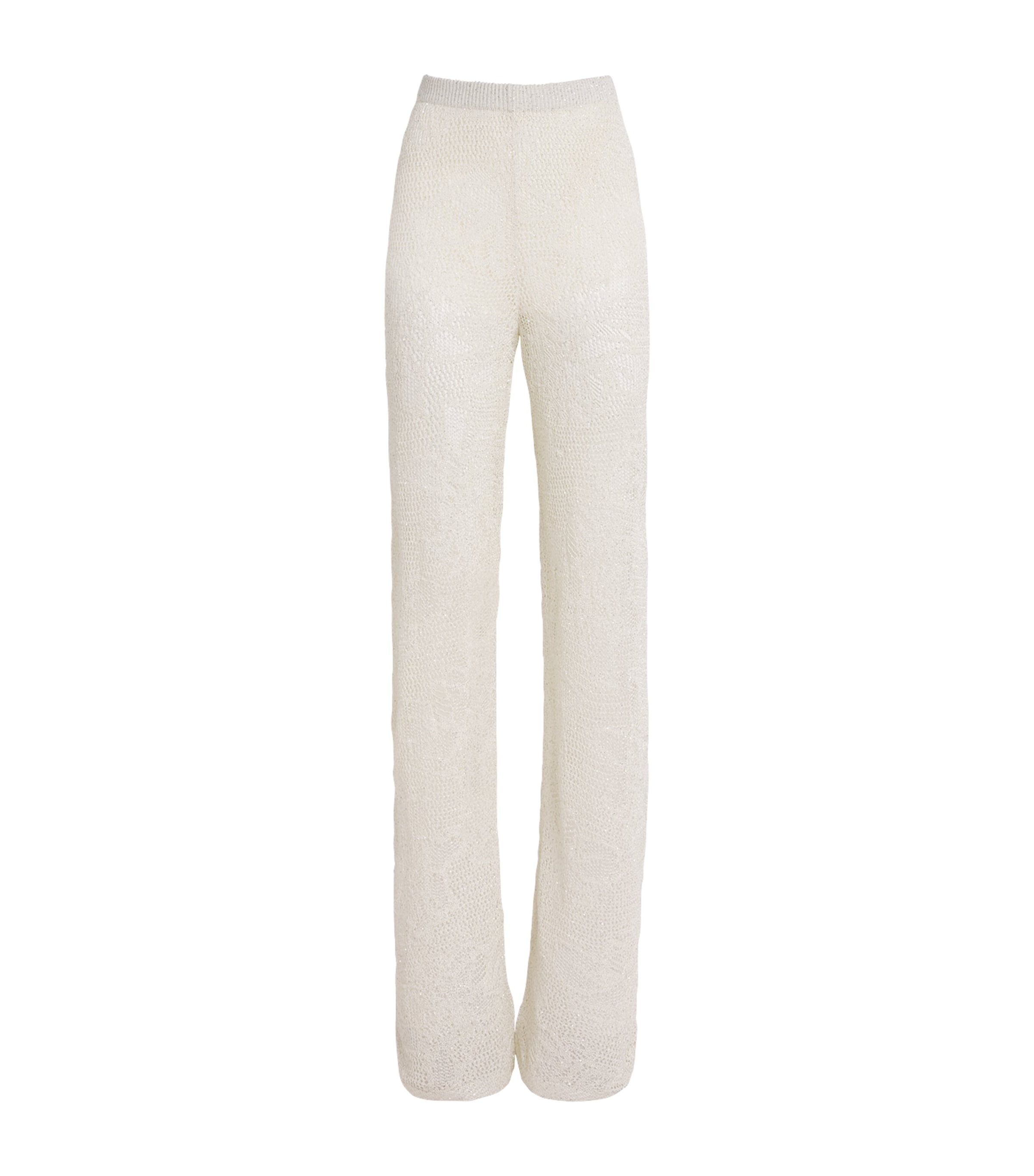 Fabiana Filippi Womens Sequin-Embellished Crochet Trousers Mastice Image 1