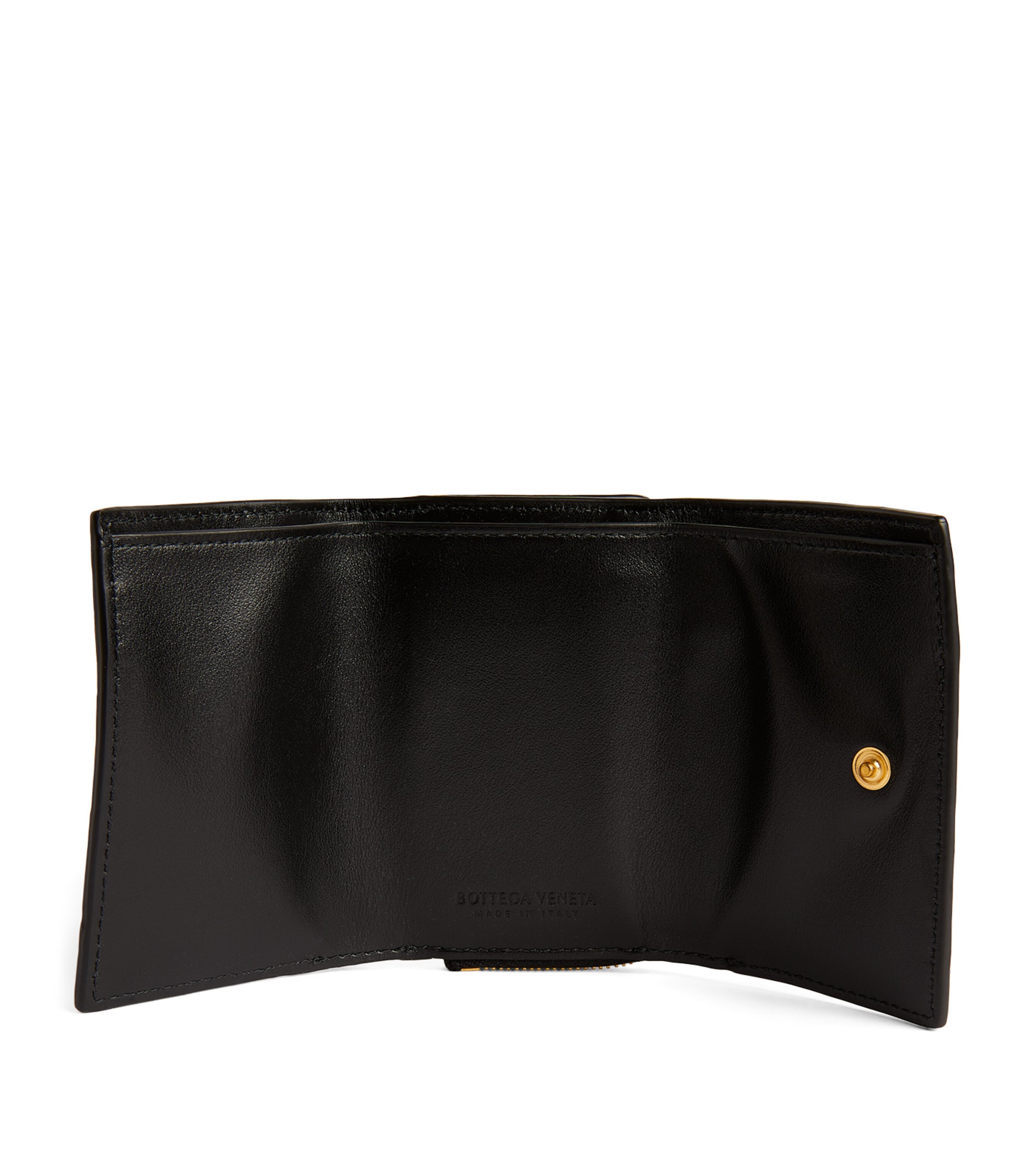 Leather Intrecciato Trifold Wallet BLACK-GOLD Image 2