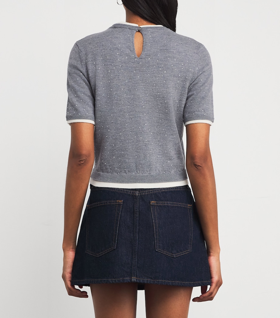 Embellished-Wool Short-Sleeve Sweater GREY Image 4