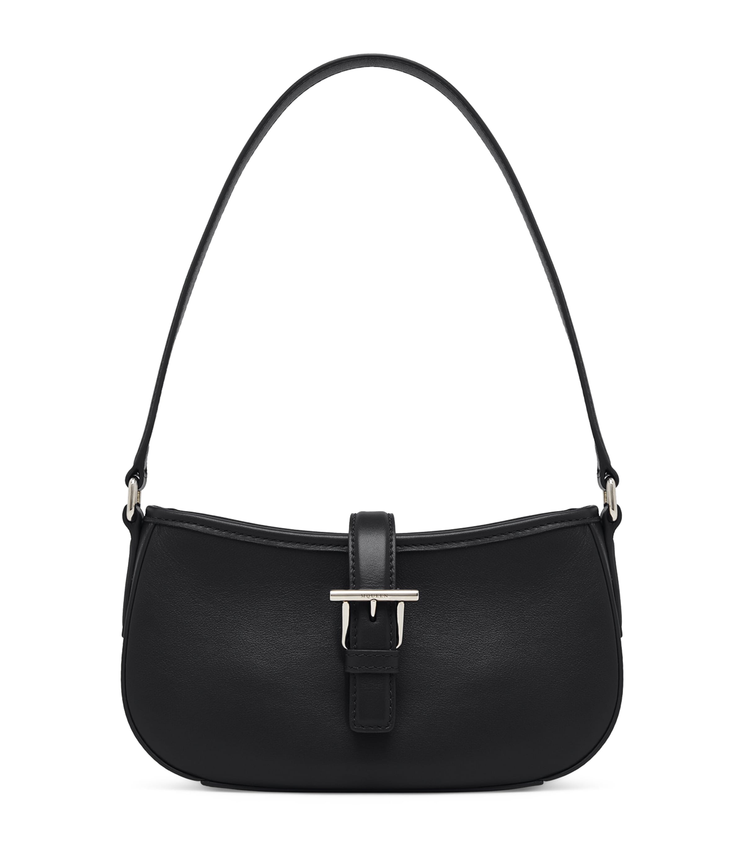 Alexander Mcqueen Mini T-bar Buckle-fastening Calfskin Shoulder Bag In Black