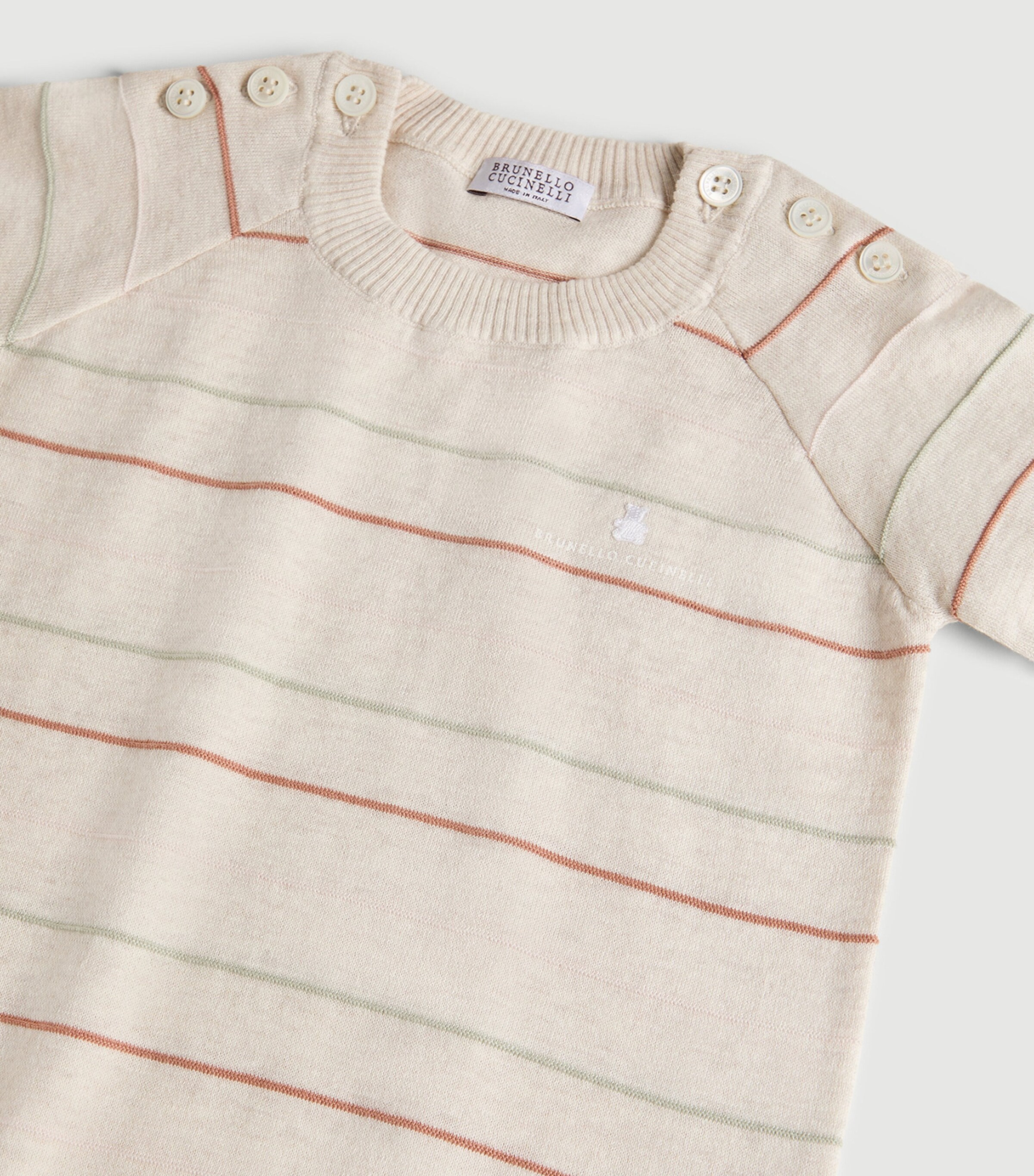 Brunello Cucinelli Kids Cotton Stripe Baby Bernie Playsuit (3-18 Months) Image 4
