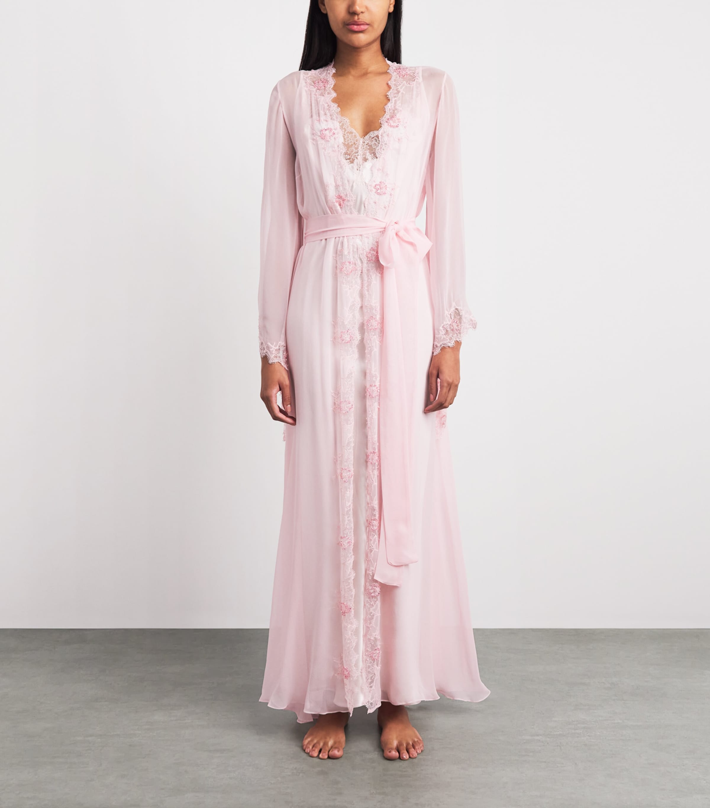 Rosamosario Womens Silk Georgette Embellished Robe Pink Image 4