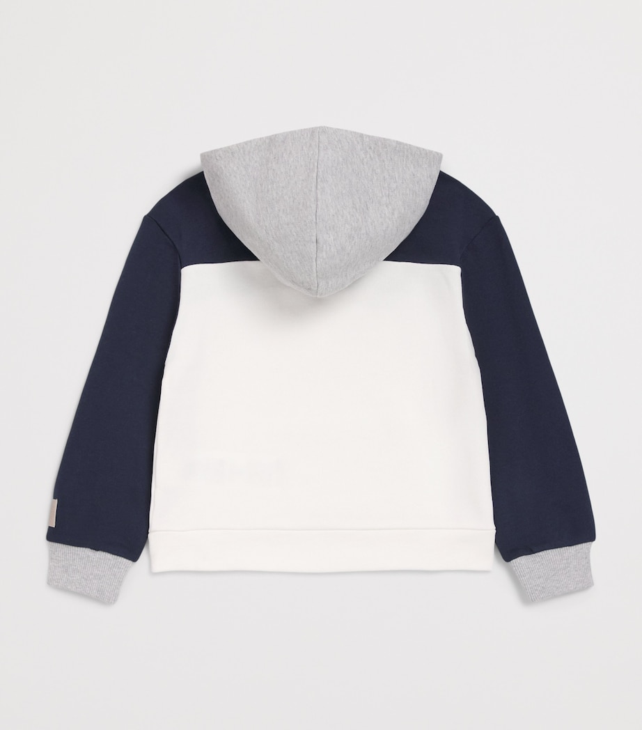 Eleventy Kids Cotton Colour-Block Zip-Up Hoodie (4-16 Years) Ivory Image 2
