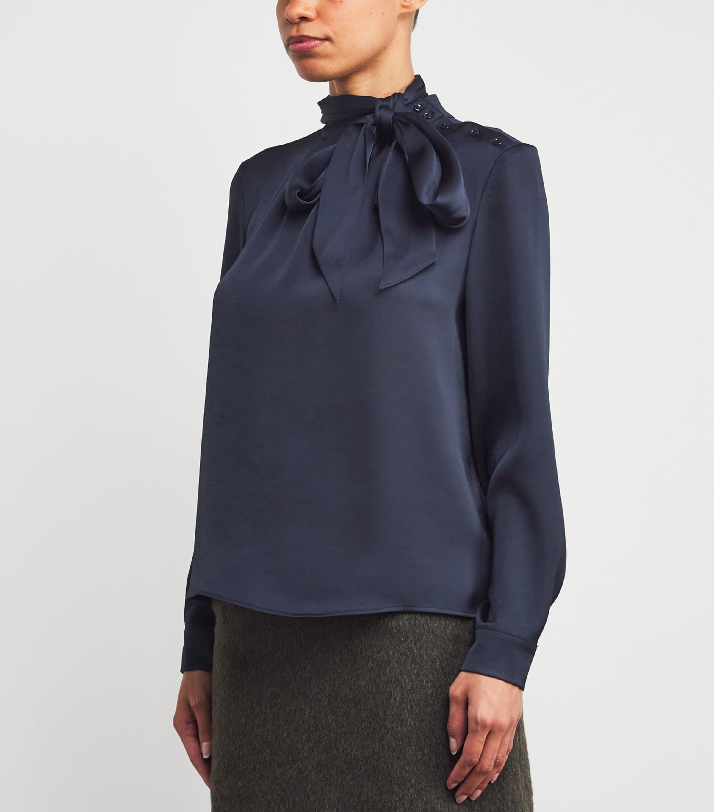 Satin Pussybow Blouse NAVY Image 3