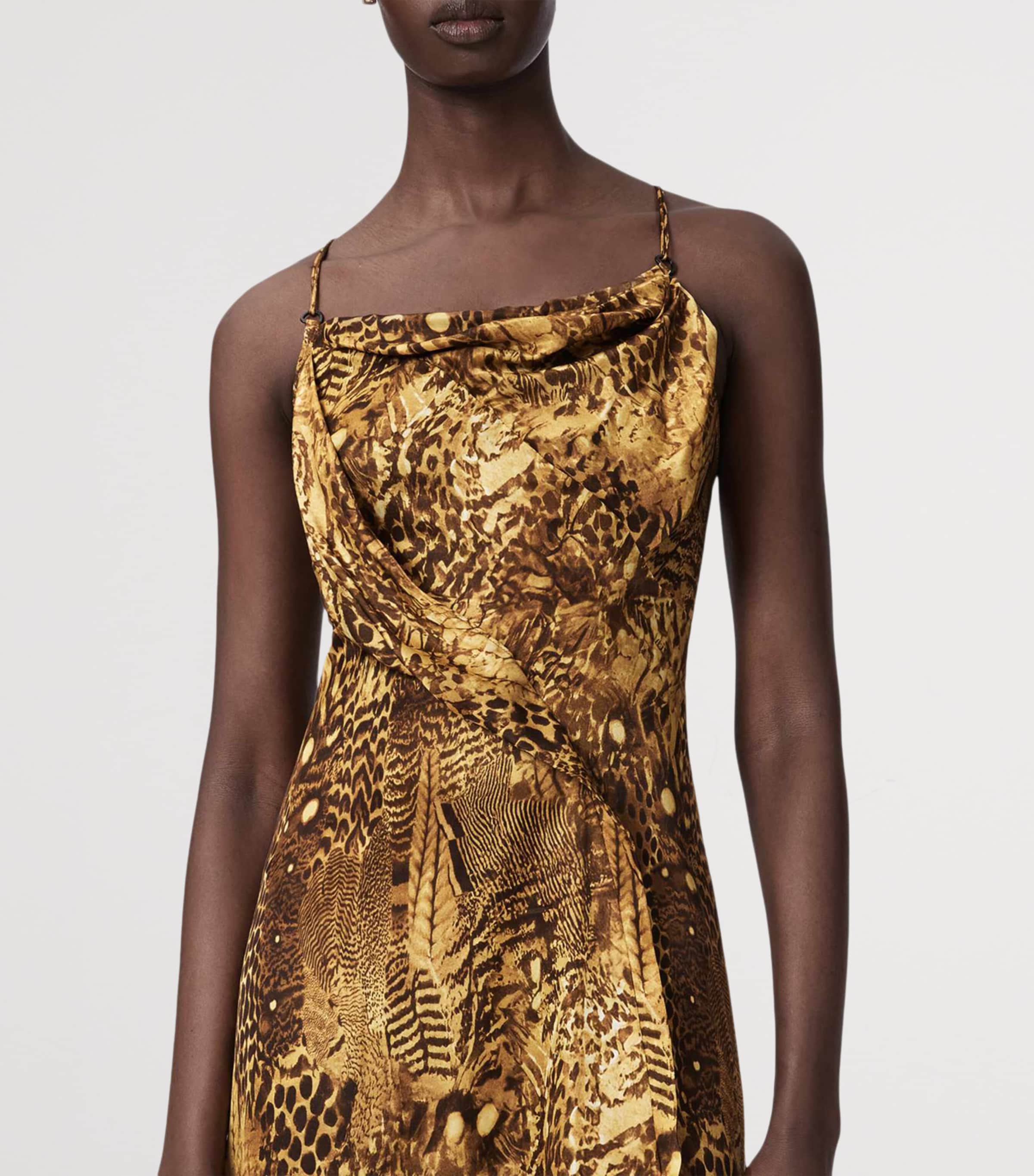 AllSaints Womens Animal Print Claire Midi Dress Blixa Gold Image 5