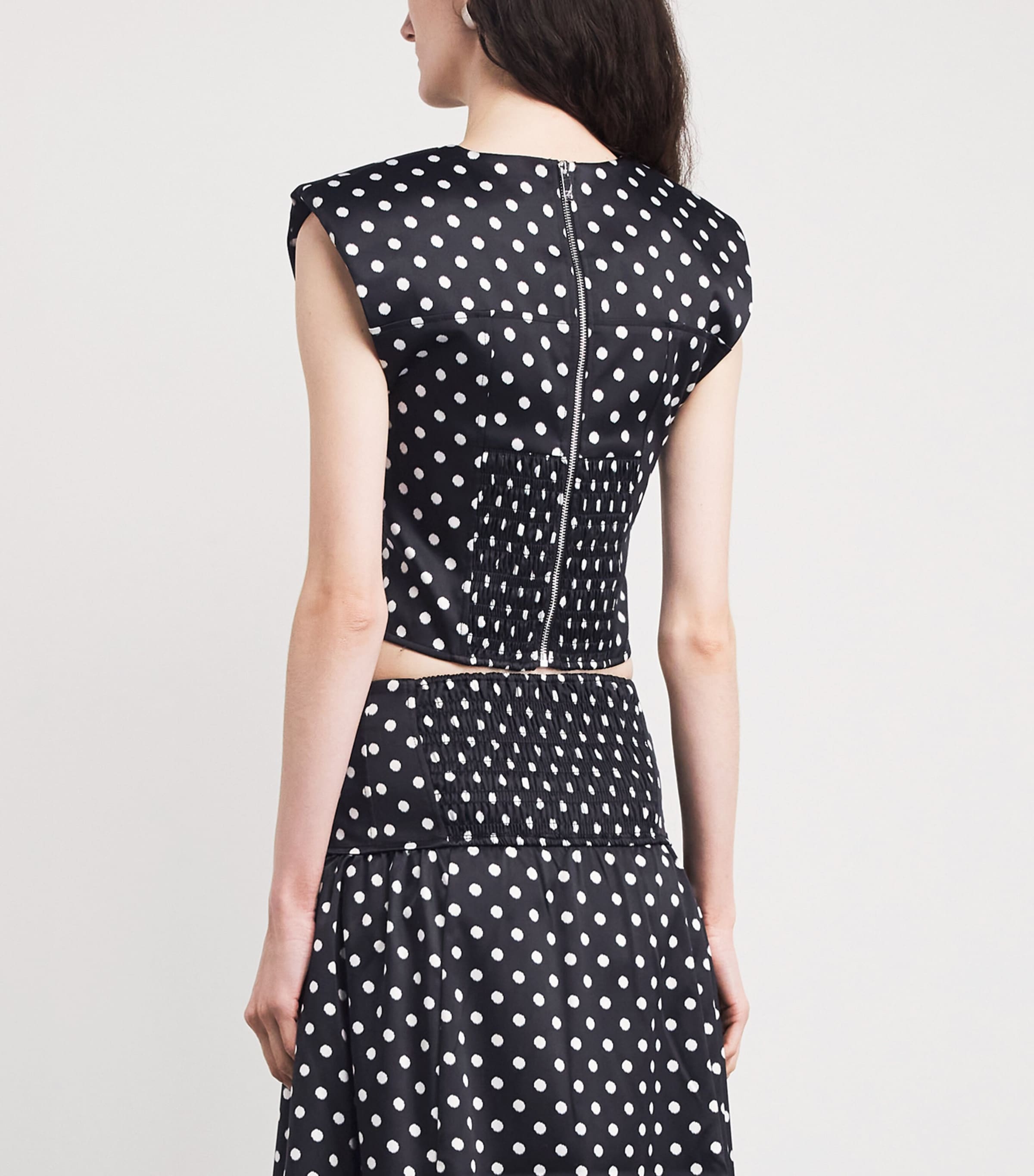 Satin Polka-Dot Corset Blouse 099 BLACK Image 4