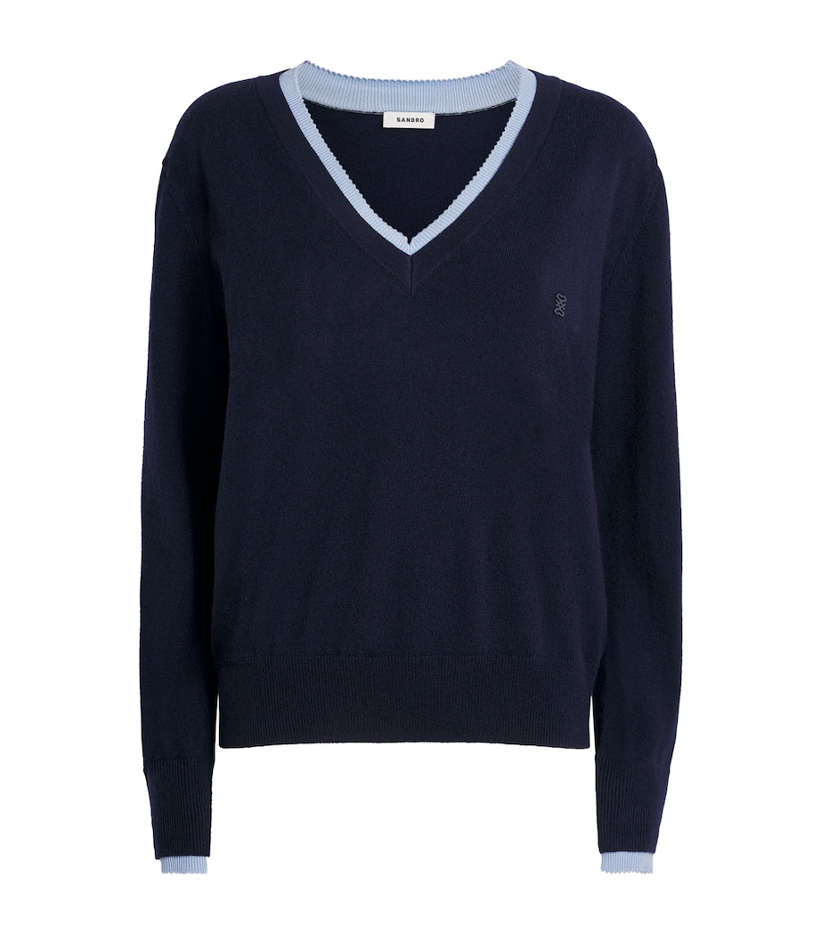 Wool-Cashmere V-Neck Sweater NAVY BLUE Image 1