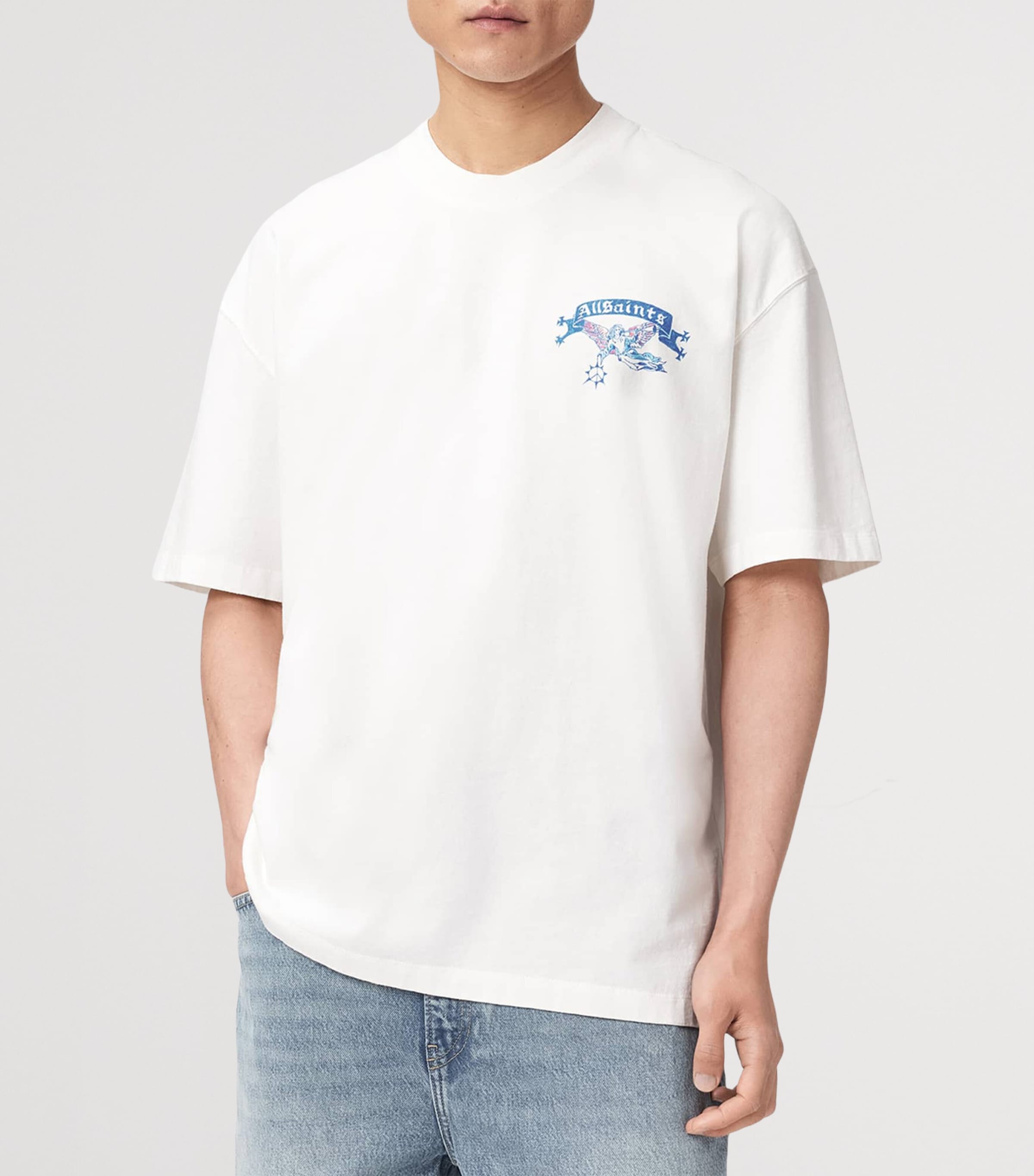 AllSaints Mens Organic Cotton Cray T-Shirt Chalk White Image 3
