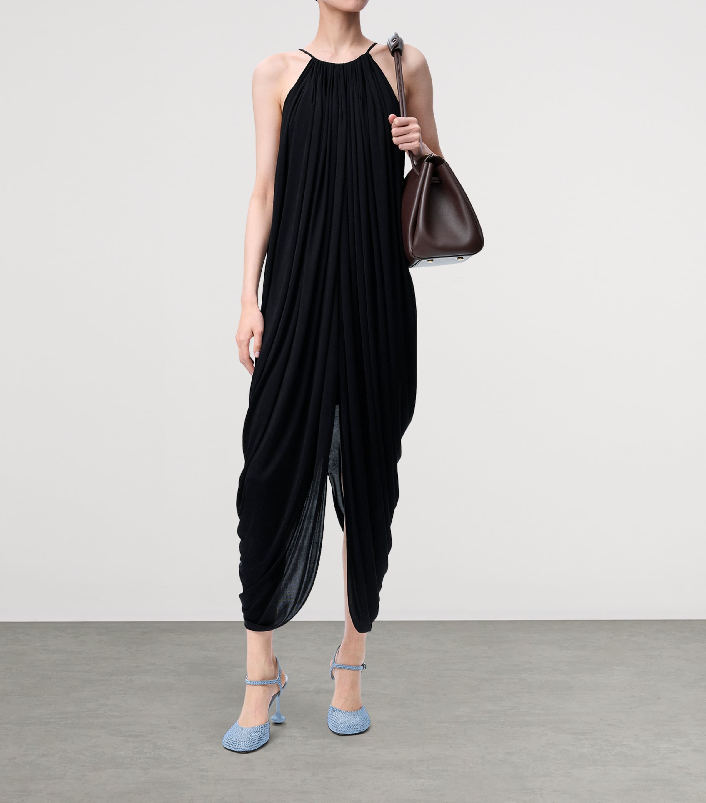 LOEWE Womens Silk Draped Midi Dress Black Image 3