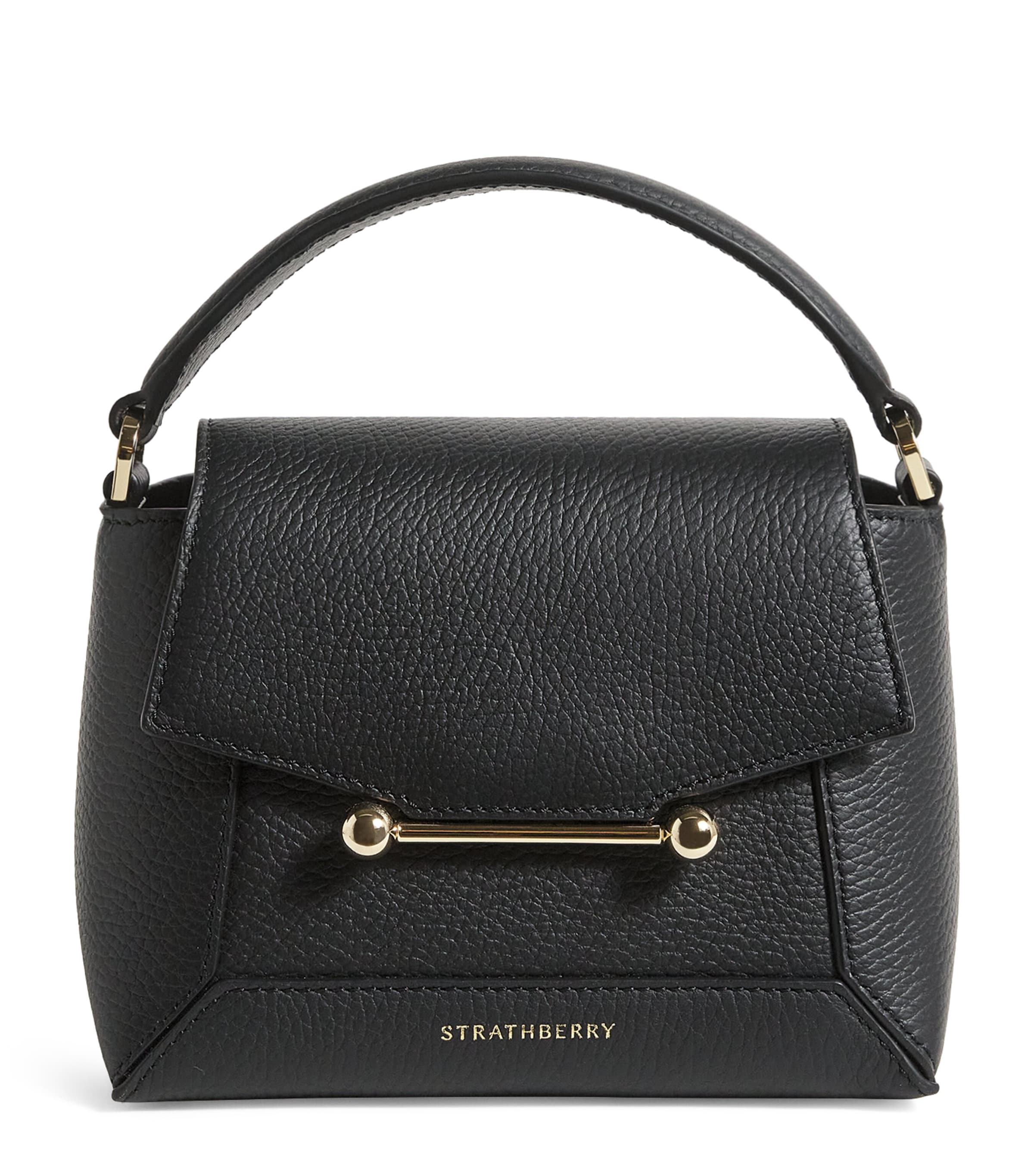 Strathberry Nano Leather Mosaic Top-handle Bag In Black