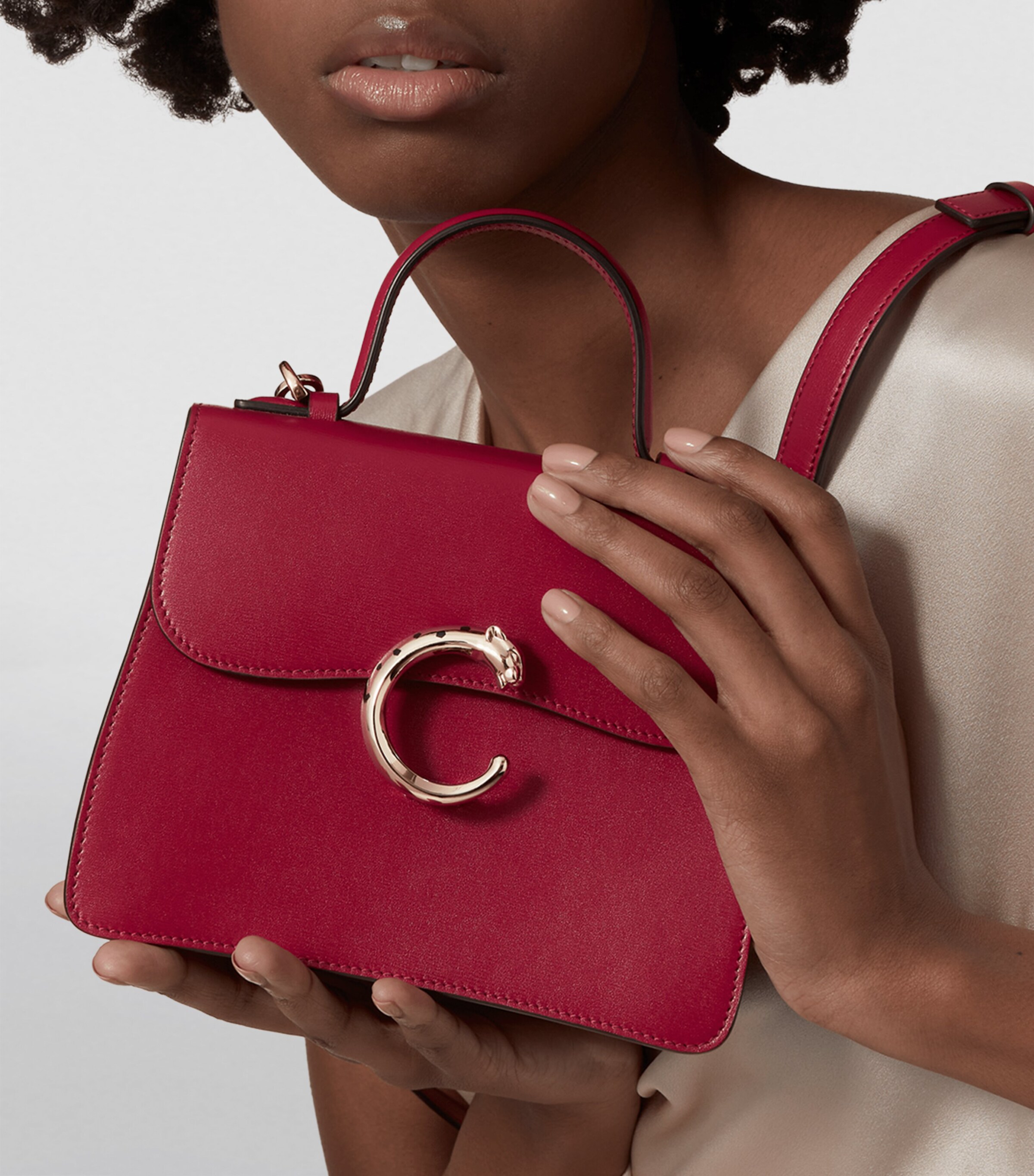 Leather Mini Panthère De Cartier Top-Handle Bag CHERRY RED Image 6