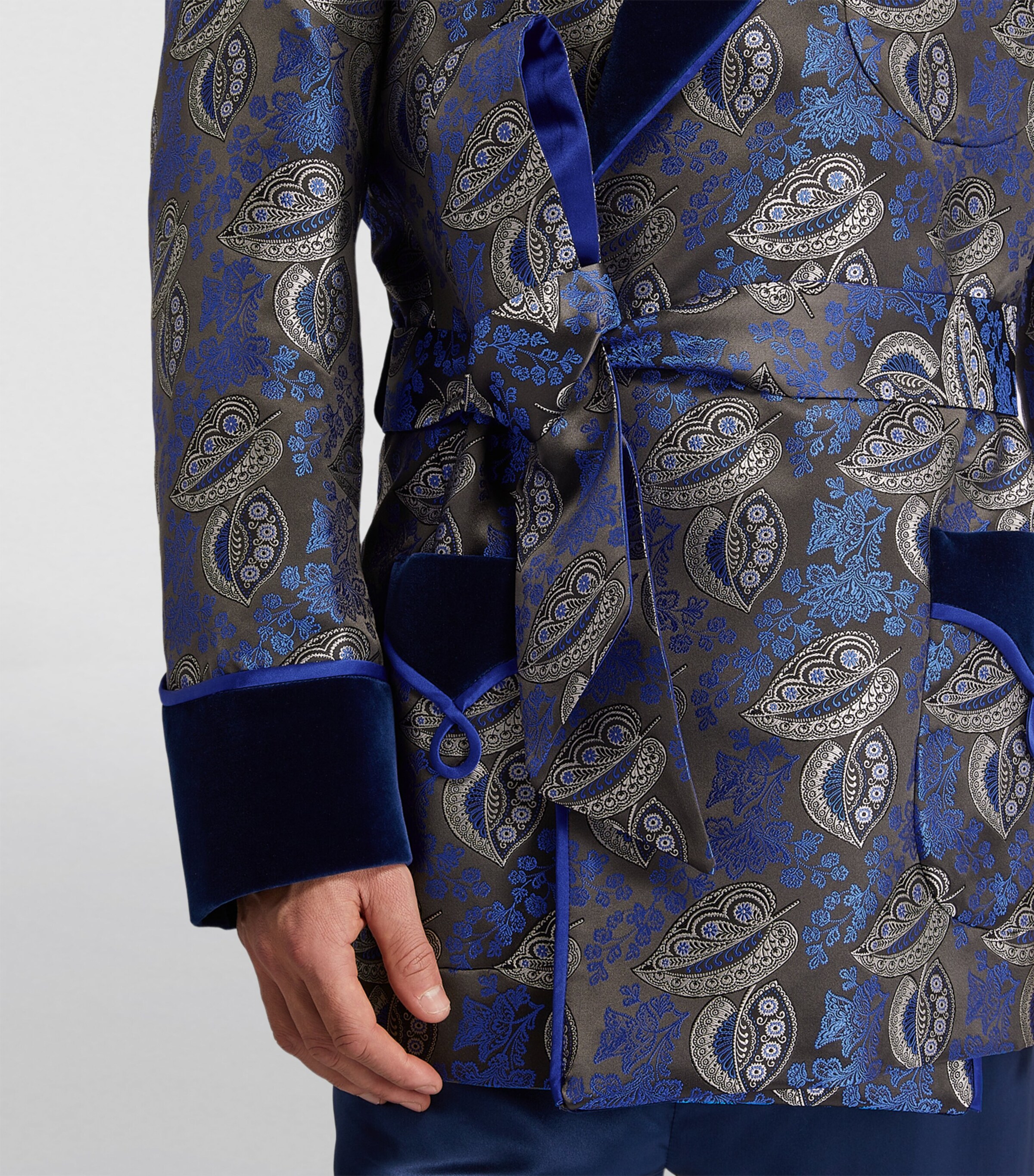 Daniel Hanson Mens Silk Paisley Smoking Jacket Blue Image 6