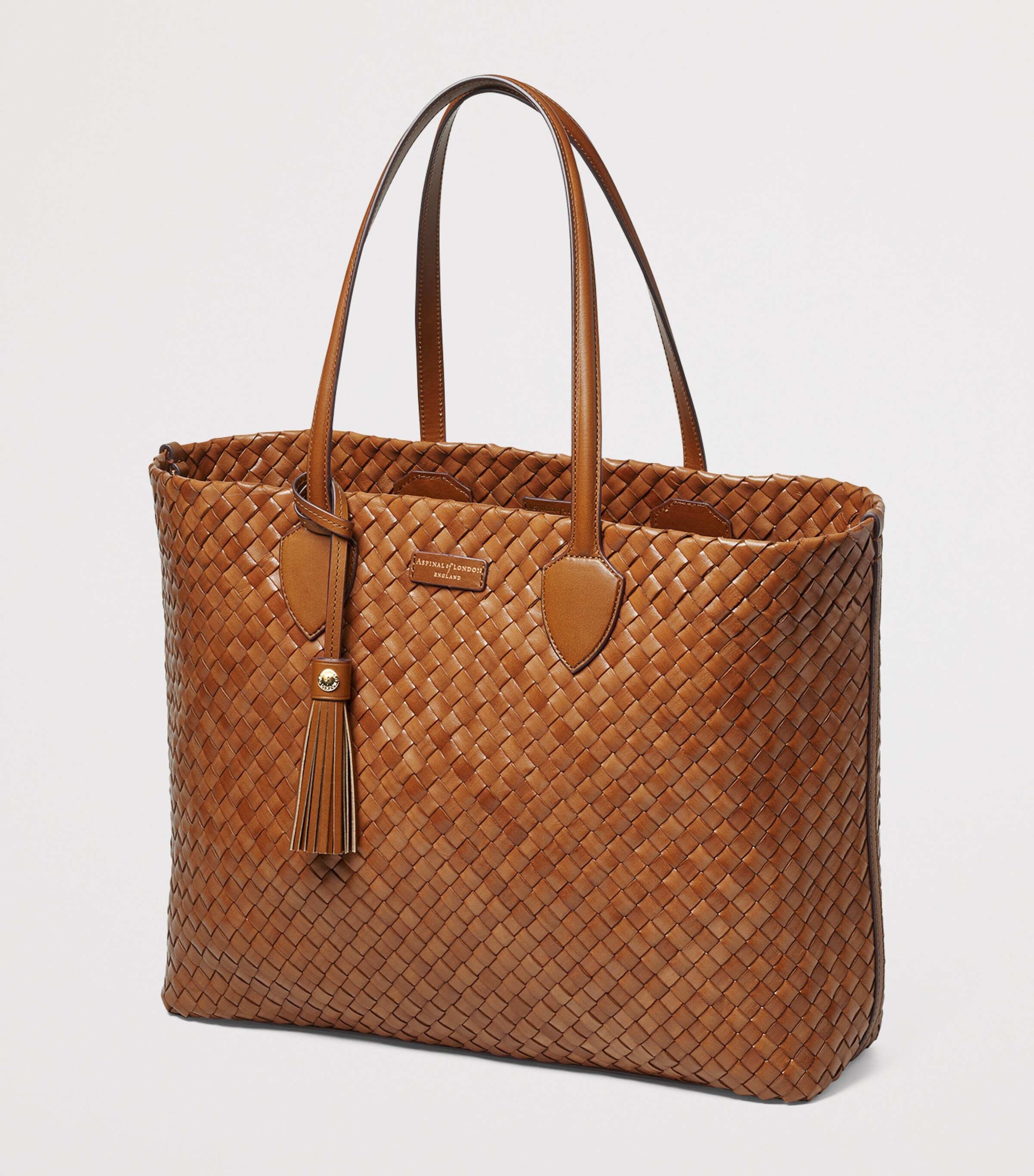Large Woven Leather London Tote Bag TAN Image 3