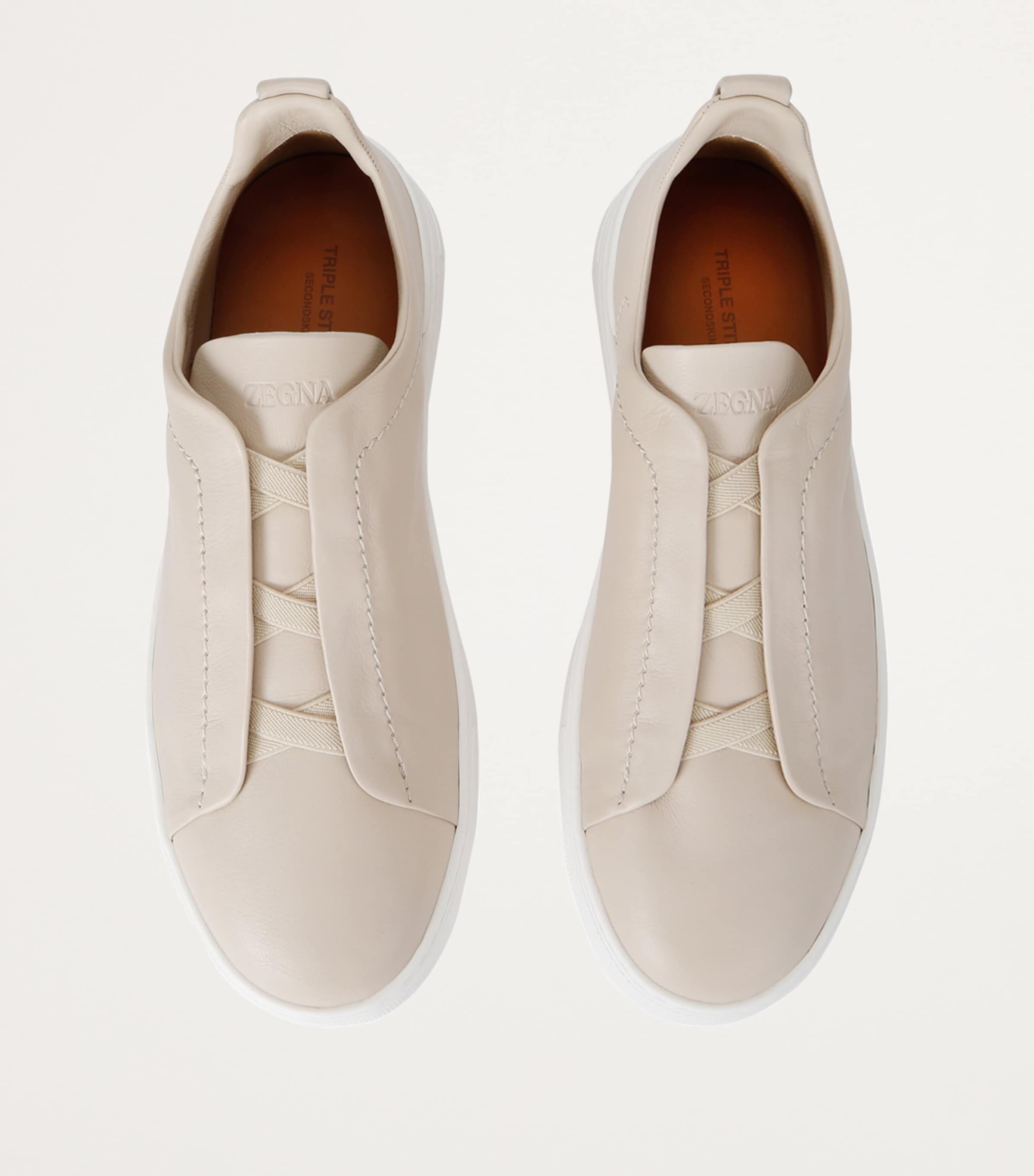 Zegna Leather Triple Stitch SECONDSKIN Sneakers Bone Image 4