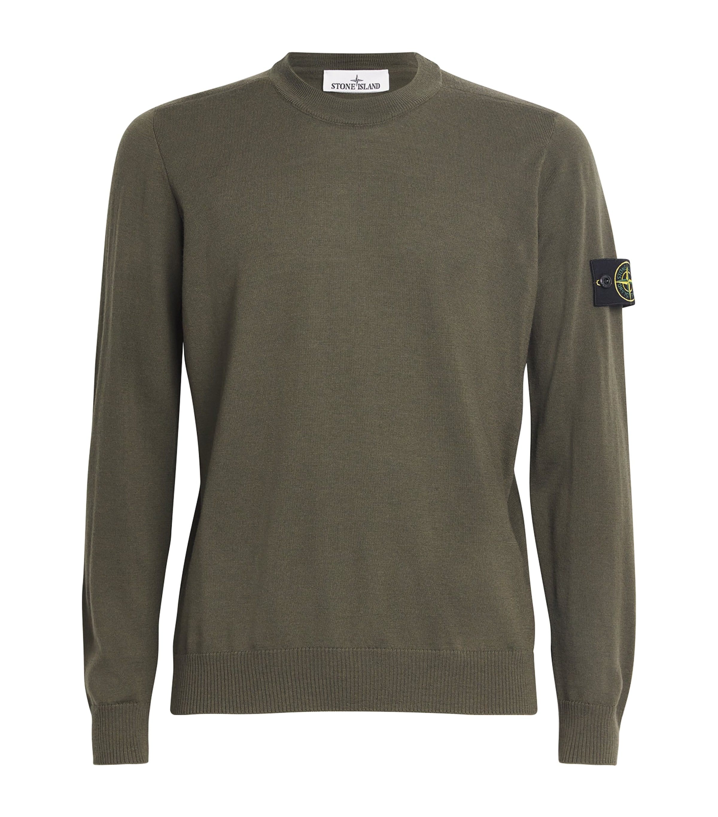 Stone Island Crew Neck Sweater Ribbed Cuffs In Green