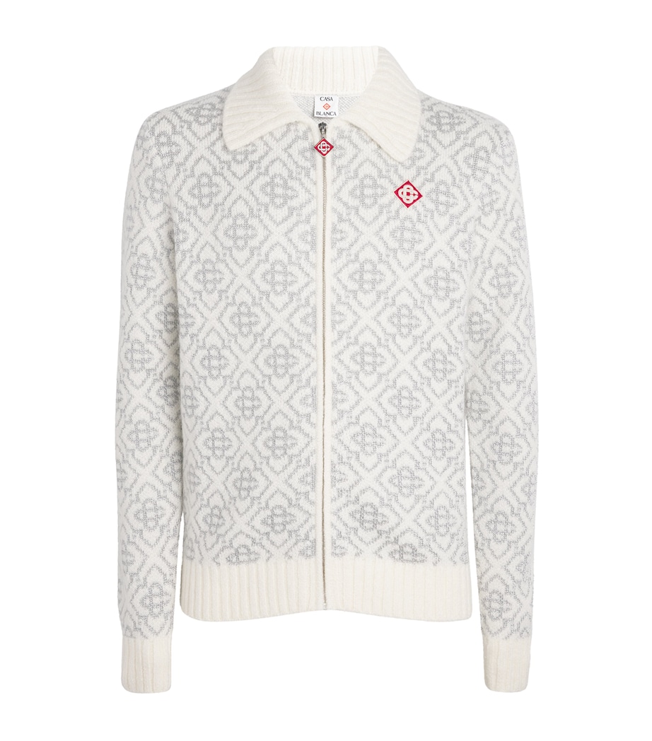 Monogram Zip-Up Cardigan WHITE Image 1
